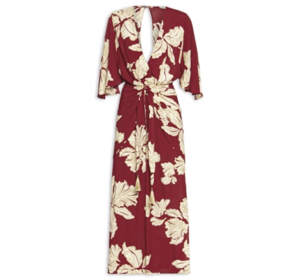 Vestido Midi Estampa Pétala - Vermelho
