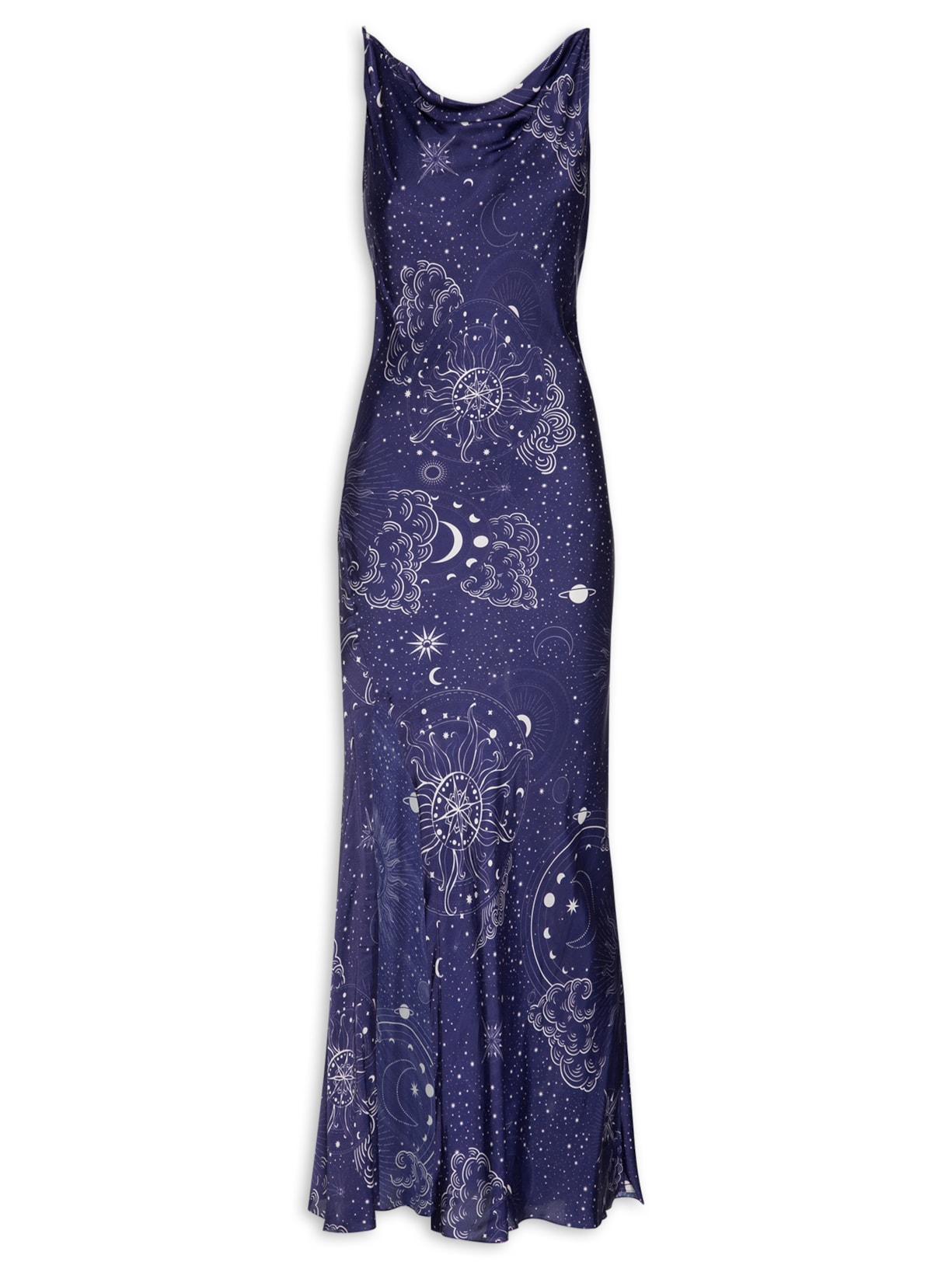 Vestido Midi Estampa Rotas - Azul