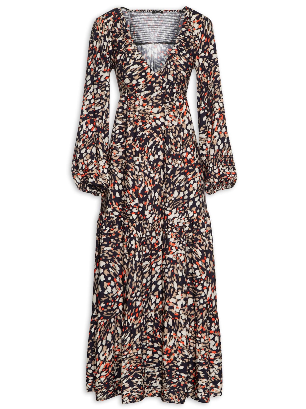 Vestido Midi Estampa Textura - Preto