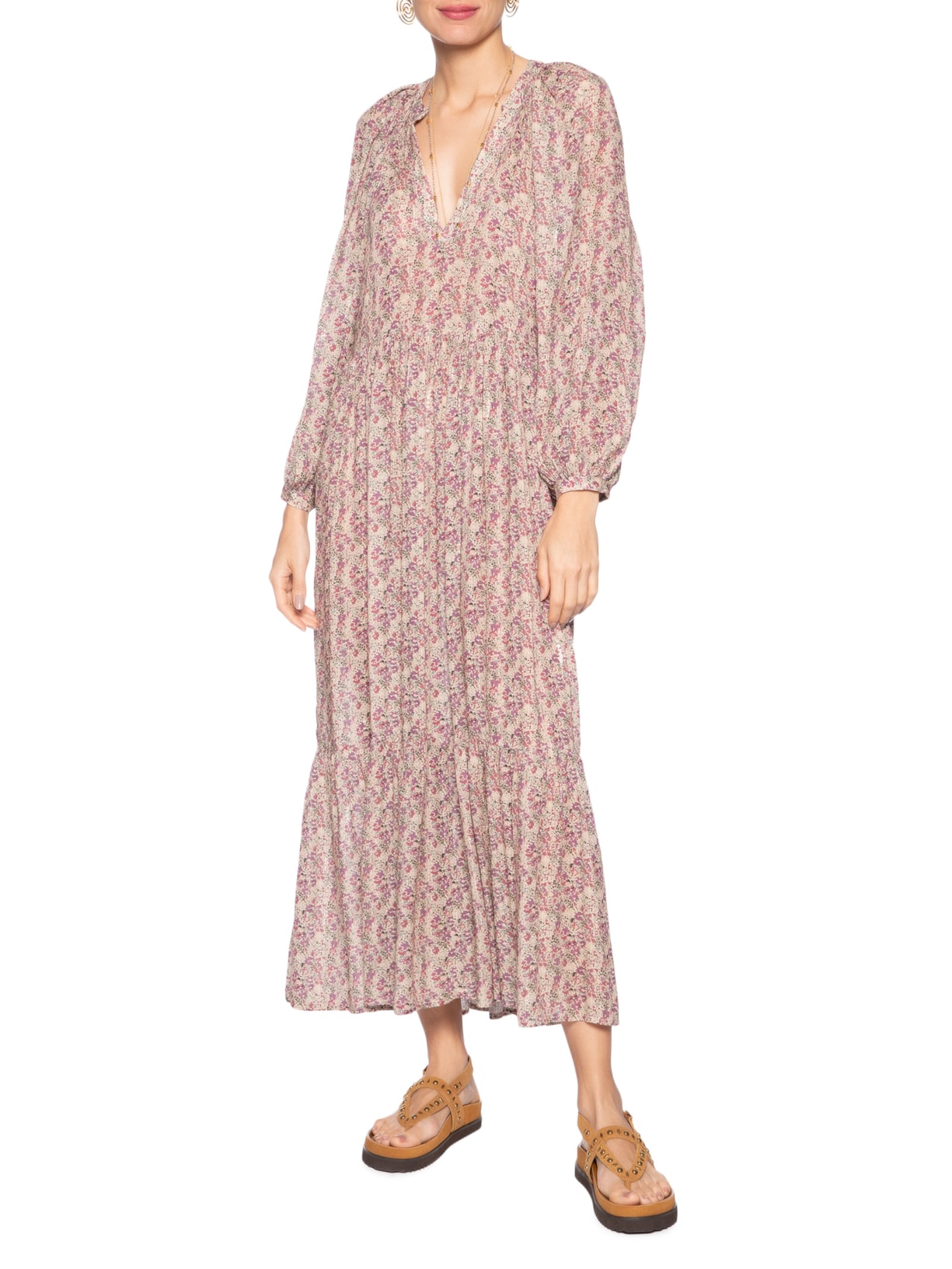 Vestido Midi Estampa Violet Roxo Maria Filó