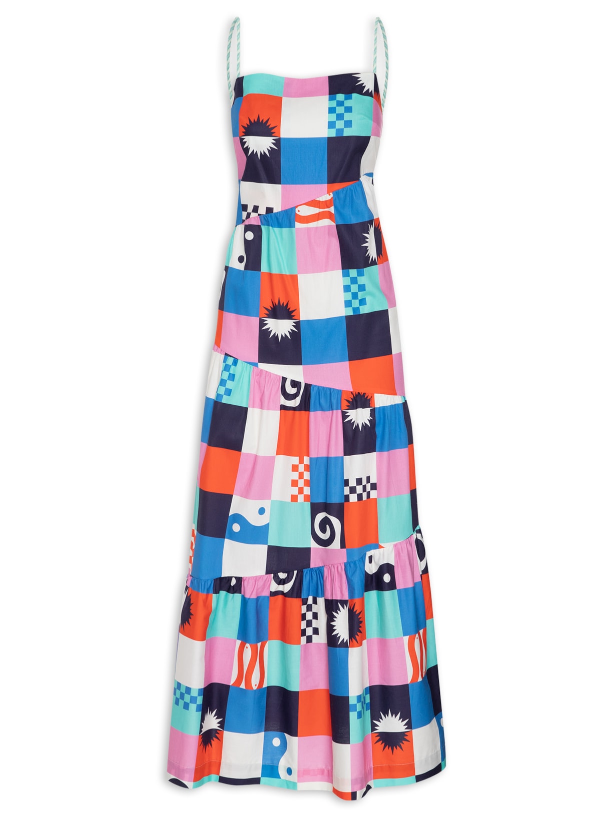 Vestido Midi Estampa Xadrez Navy - Azul