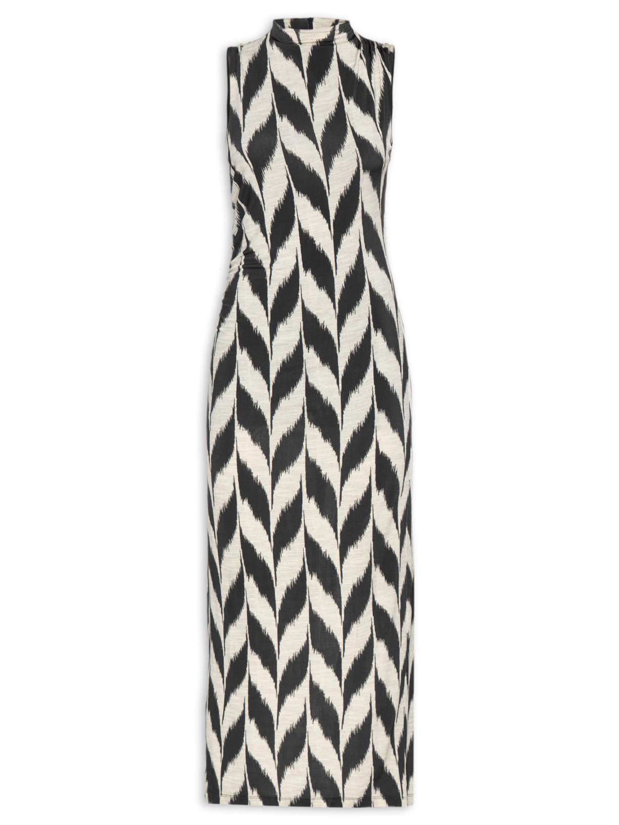 Vestido Midi Estampado - Preto