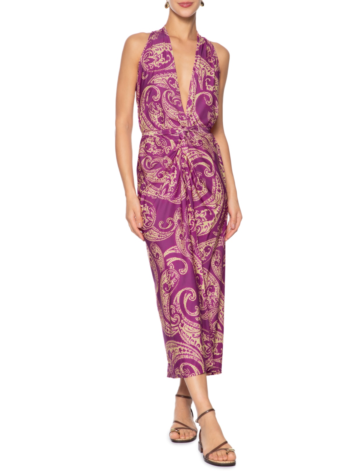 Vestido Midi Estampado Rosa Cia Marítima