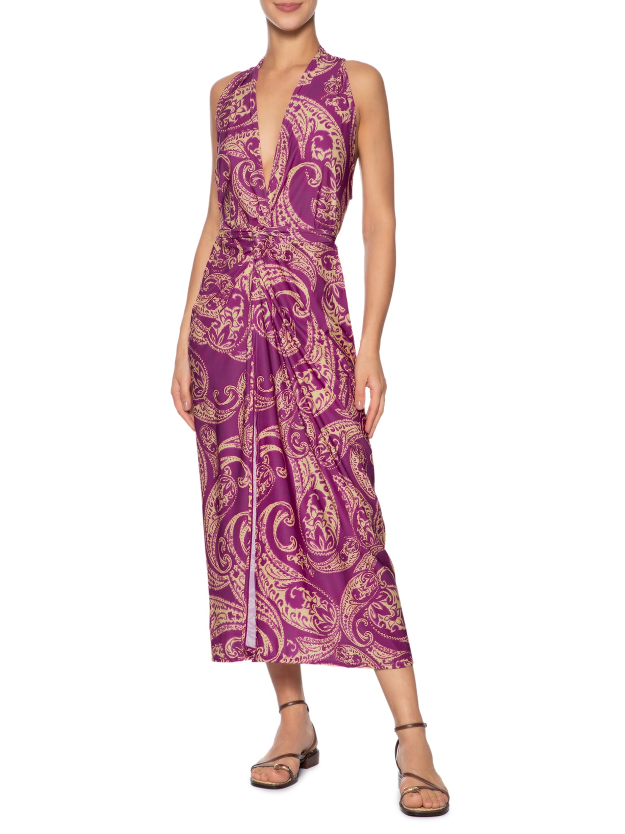 Vestido Midi Estampado Rosa Cia Marítima