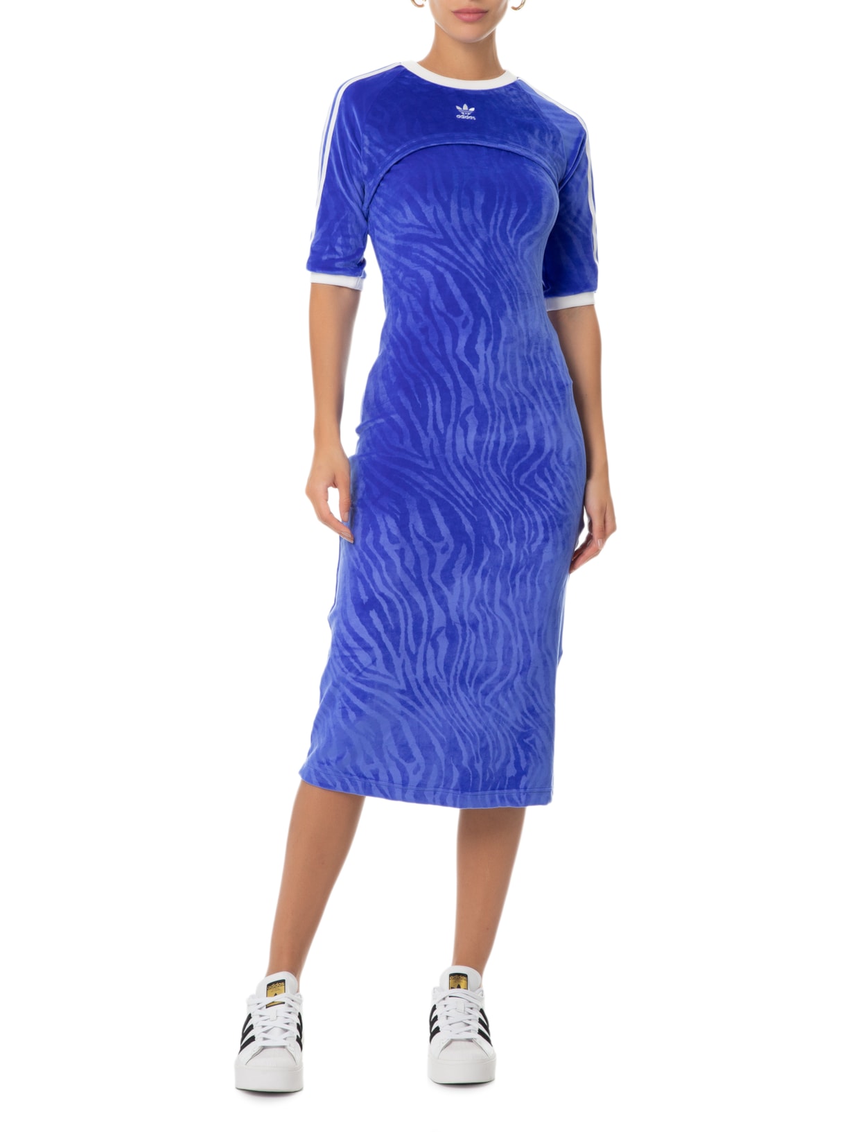 Vestido Midi Estampado Veludo Animal Print Adidas Originals