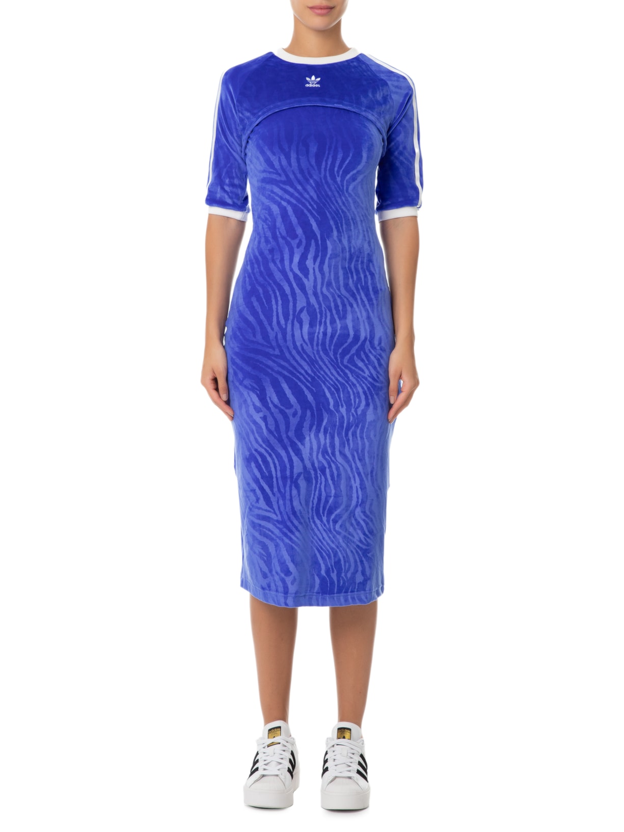 Vestido Midi Estampado Veludo Animal Print Adidas Originals