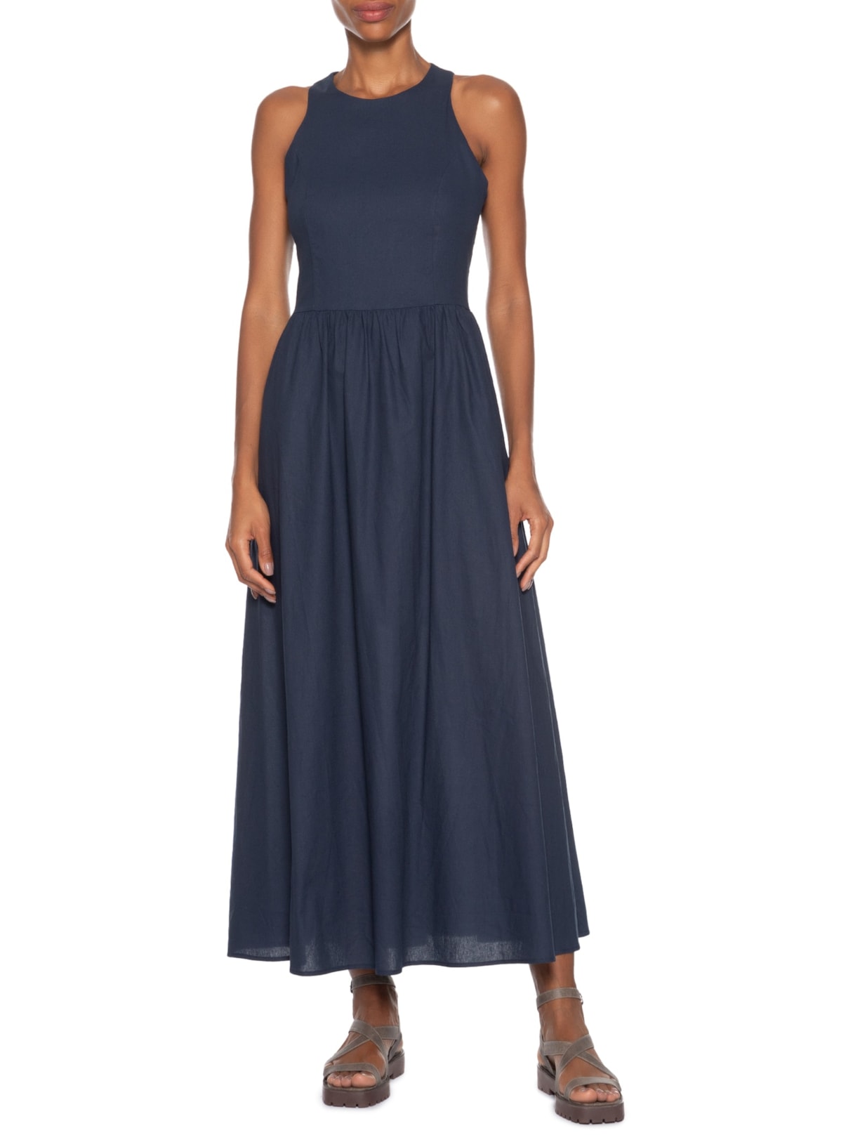 Vestido Midi Evasê Azul Basiq