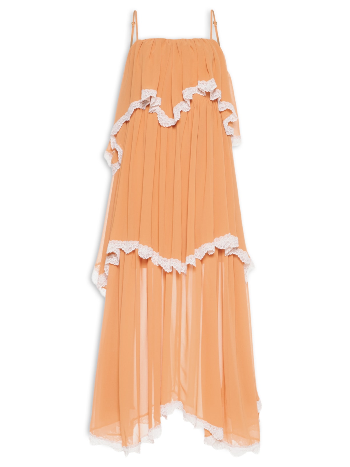 Vestido Midi Evasê Com Babados Aplicados - Bege