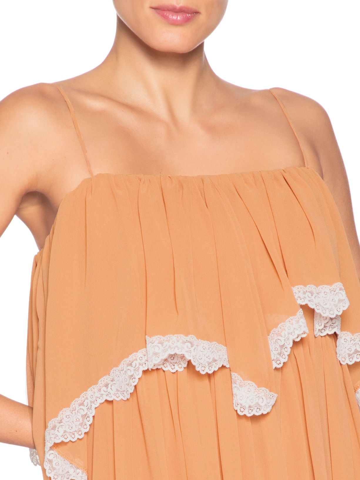 Vestido Midi Evasê Com Babados Aplicados Bege '2Essential