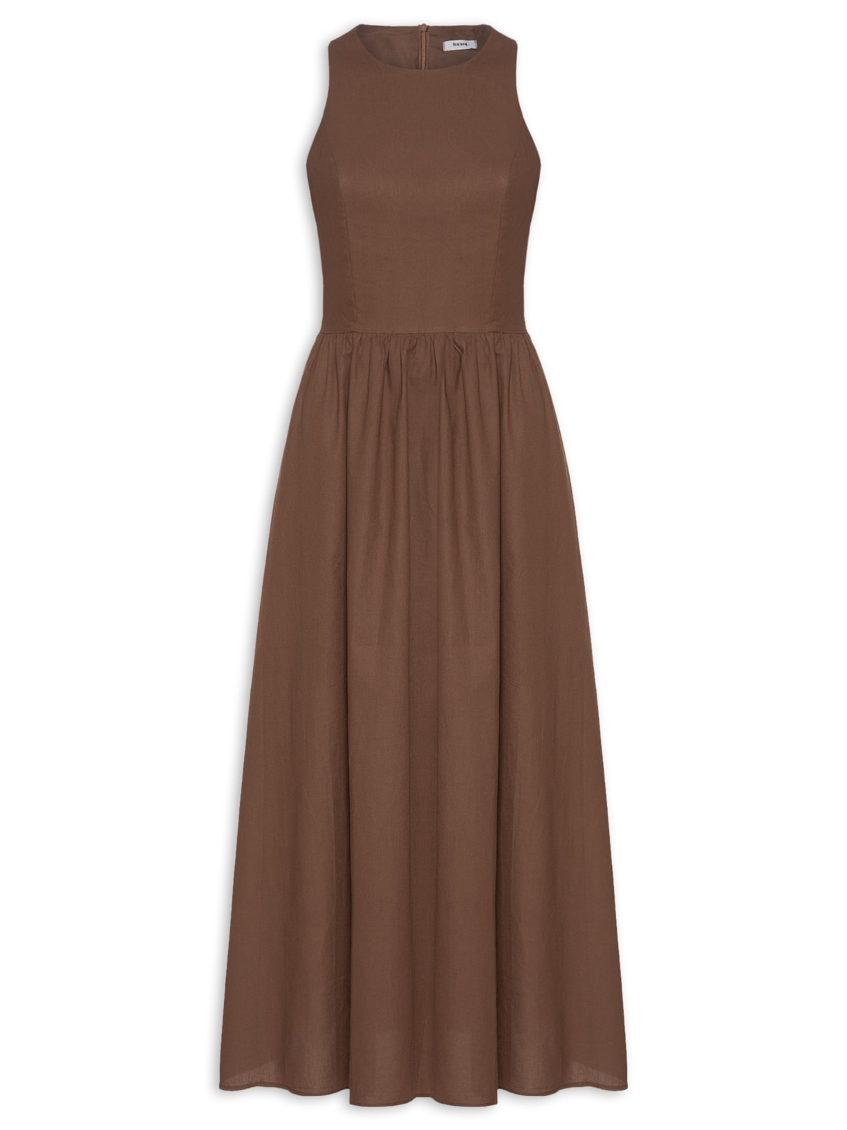 Vestido Midi Evasê Marrom Basiq