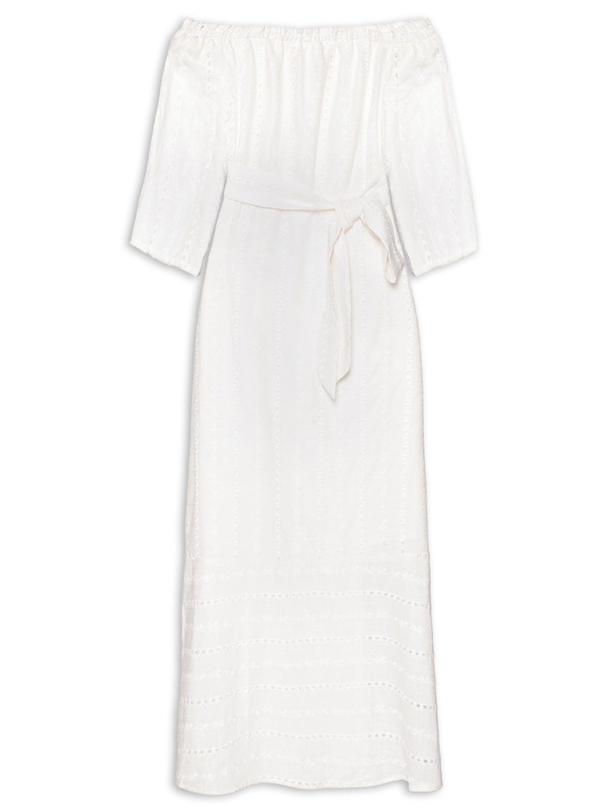 Vestido Midi Faixa Bordado Listra Bali - Branco