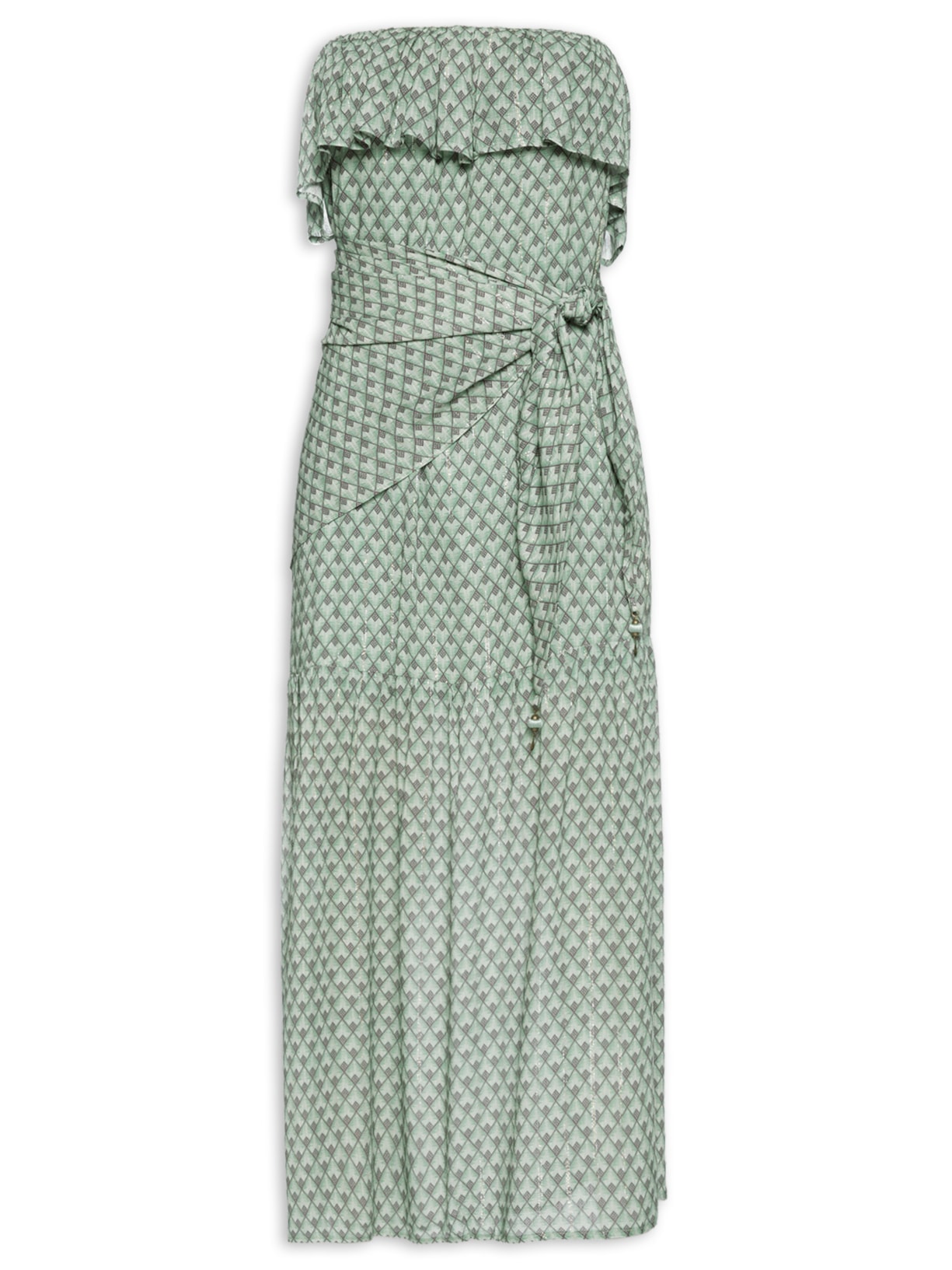 Vestido Midi Faixa Estampada Pacco Verde Maria Filó
