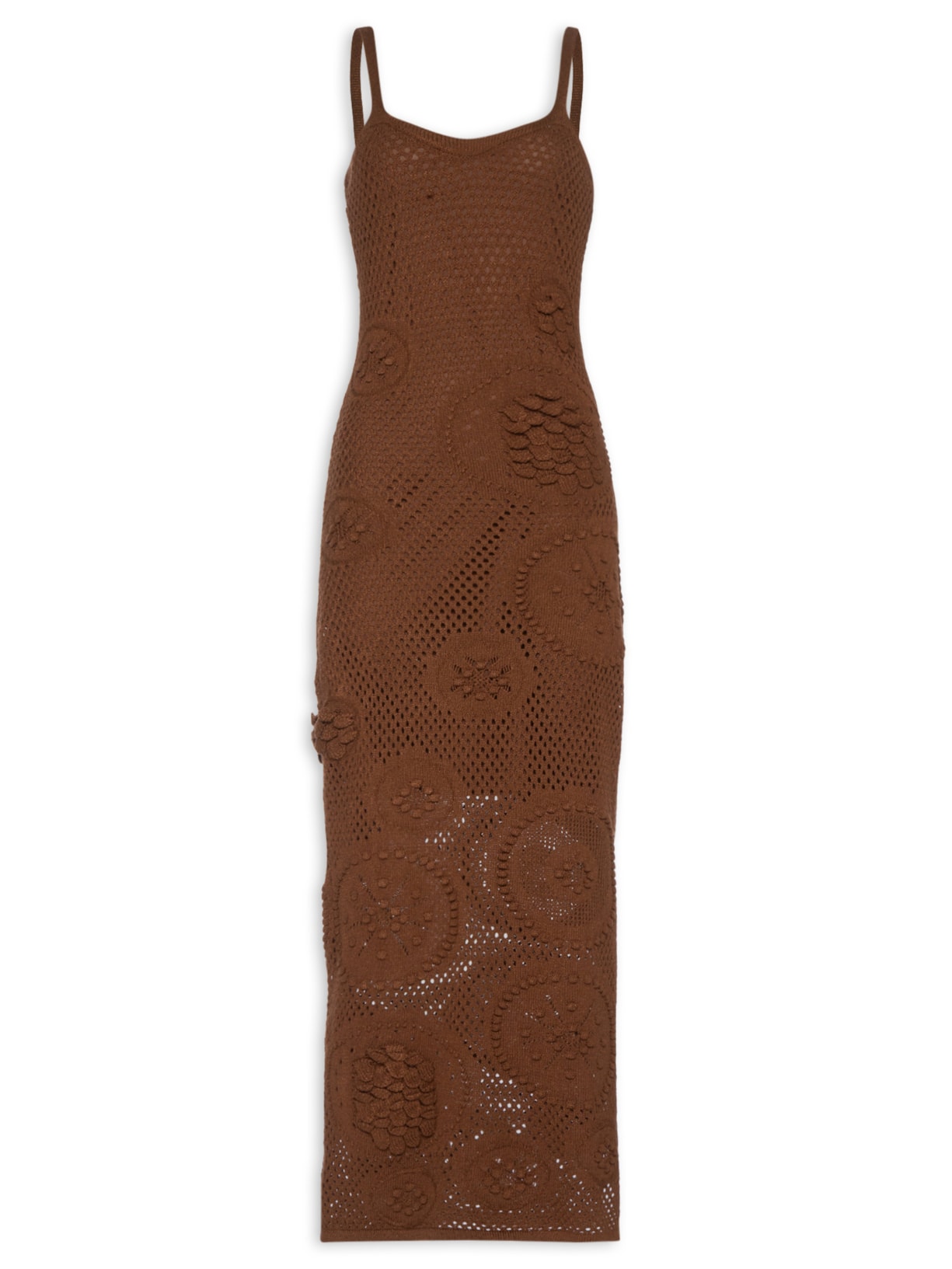 Vestido Midi Feminino Em Tricot - Marrom