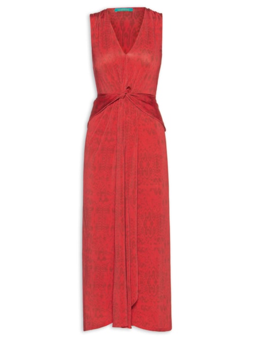 Vestido Midi Fenda E Pala Franzida - Vermelho