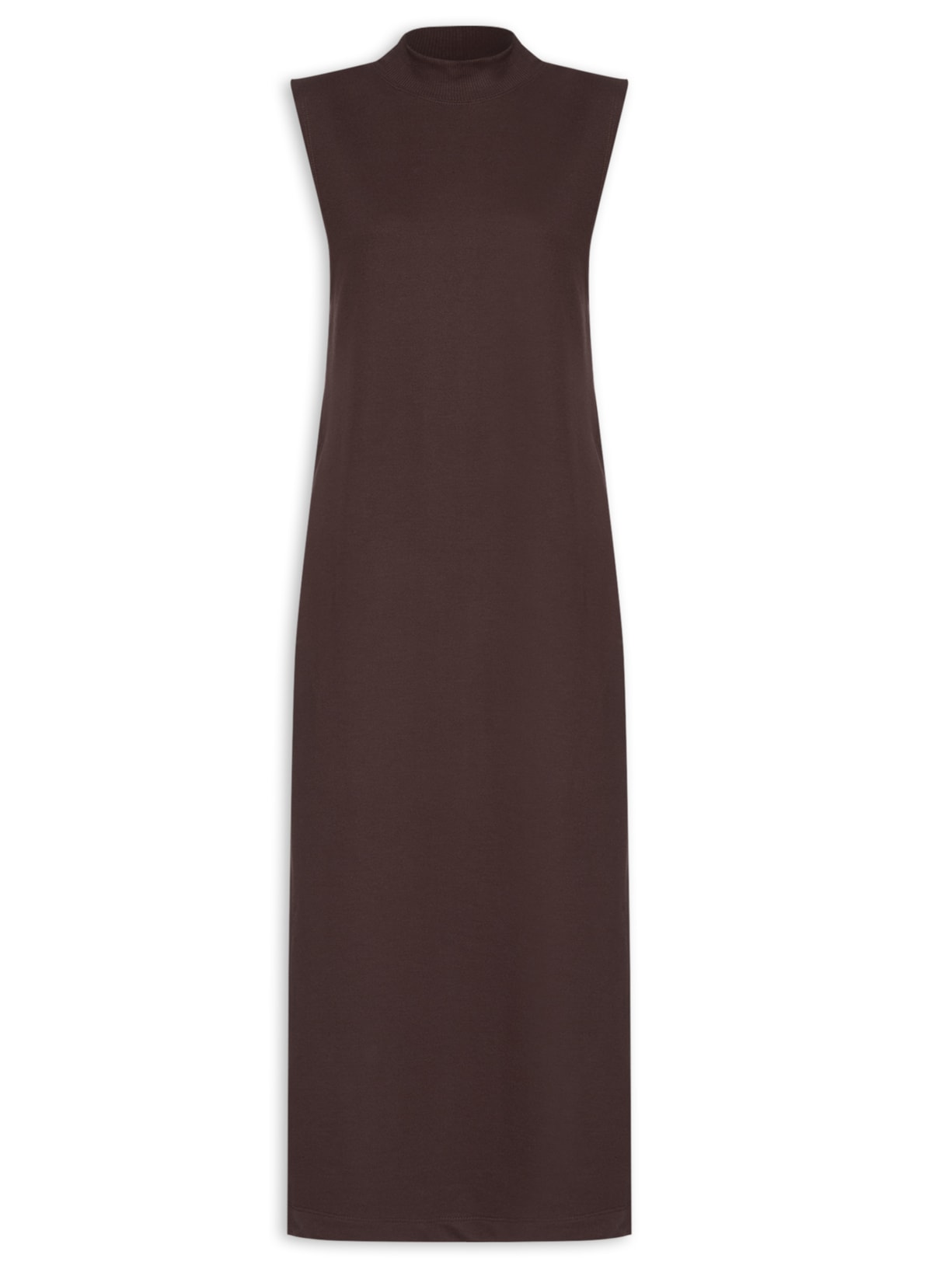 Vestido Midi Fenda Lateral Com Bolso - Marrom