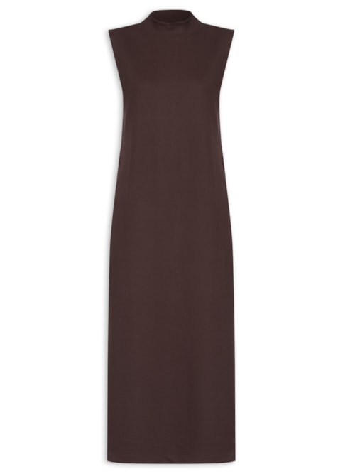 Vestido Midi Fenda Lateral Com Bolso - Marrom