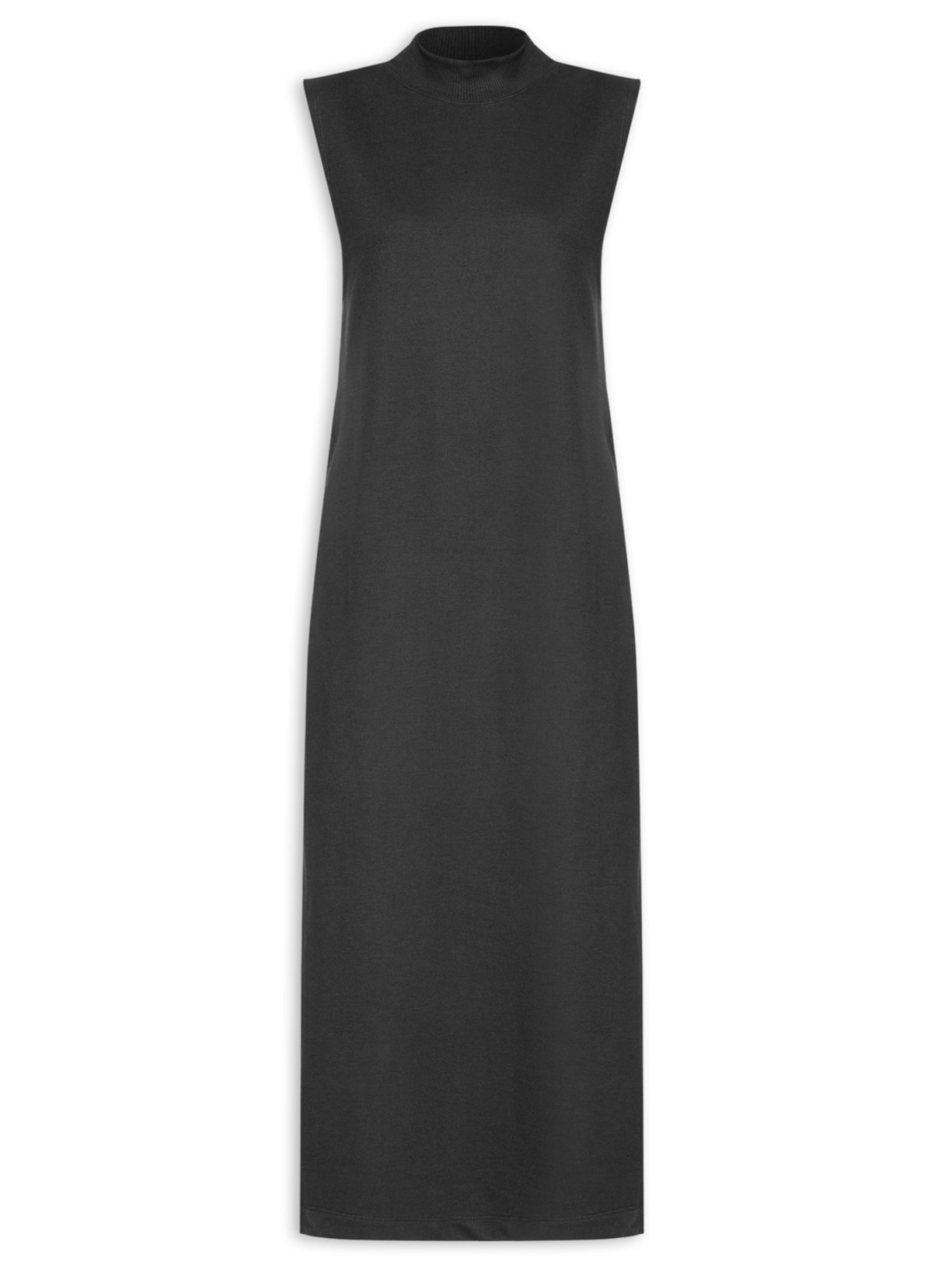 Vestido Midi Fenda Lateral Com Bolso - Preto