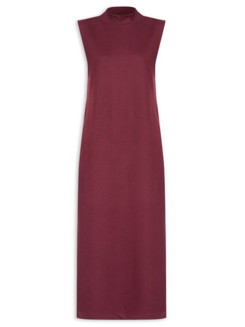 Vestido Midi Fenda Lateral Com Bolso - Vinho