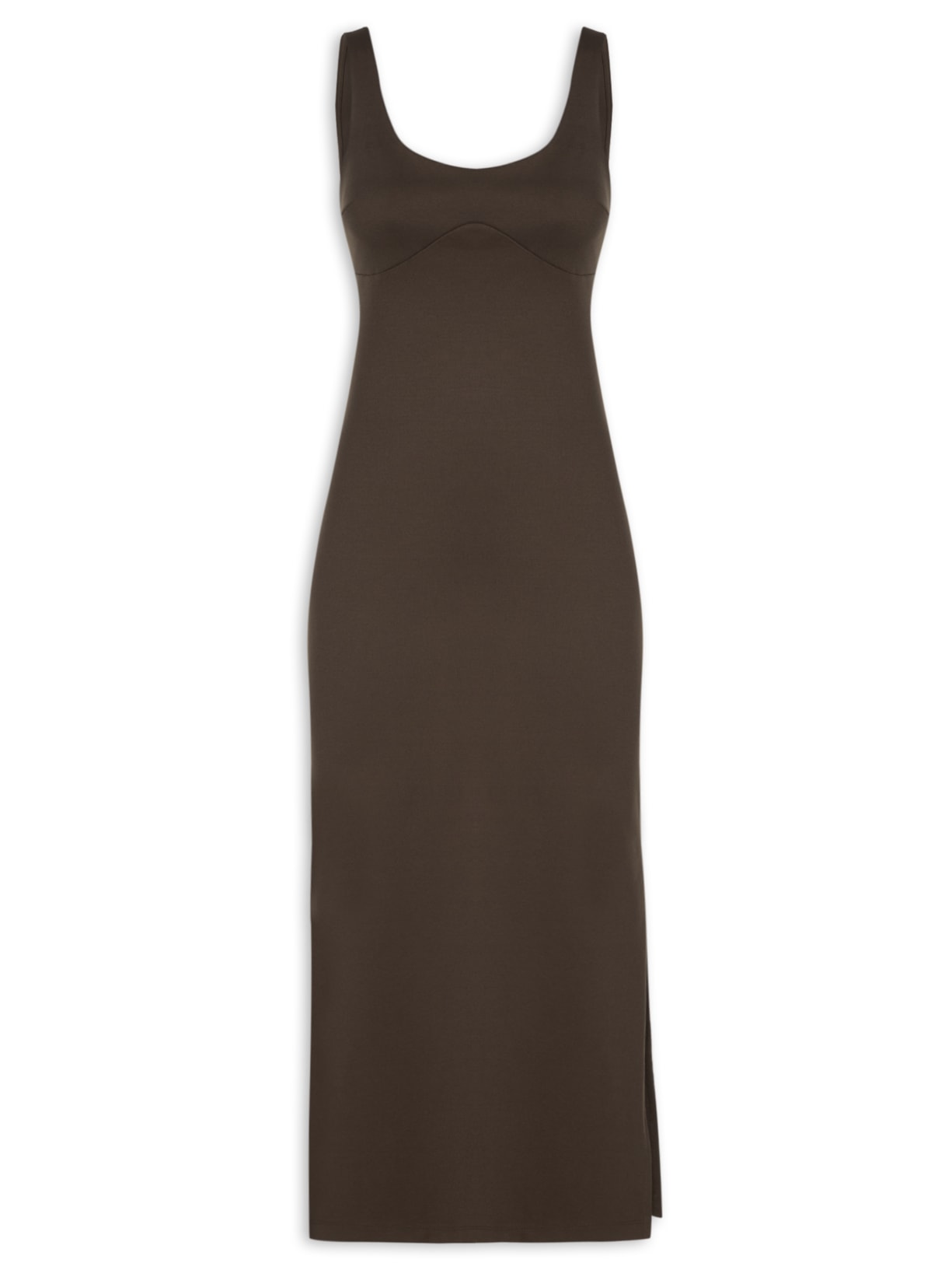 Vestido Midi Fenda Lateral - Marrom