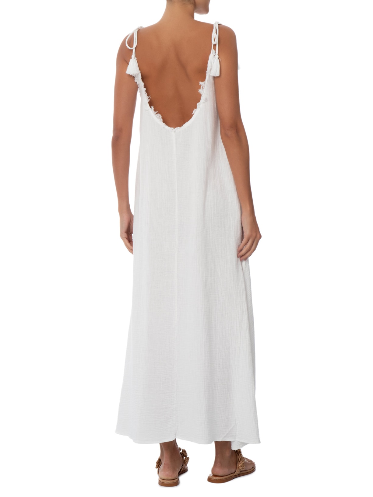 Vestido Midi Fendas Crinkle – Branco Farm Praia
