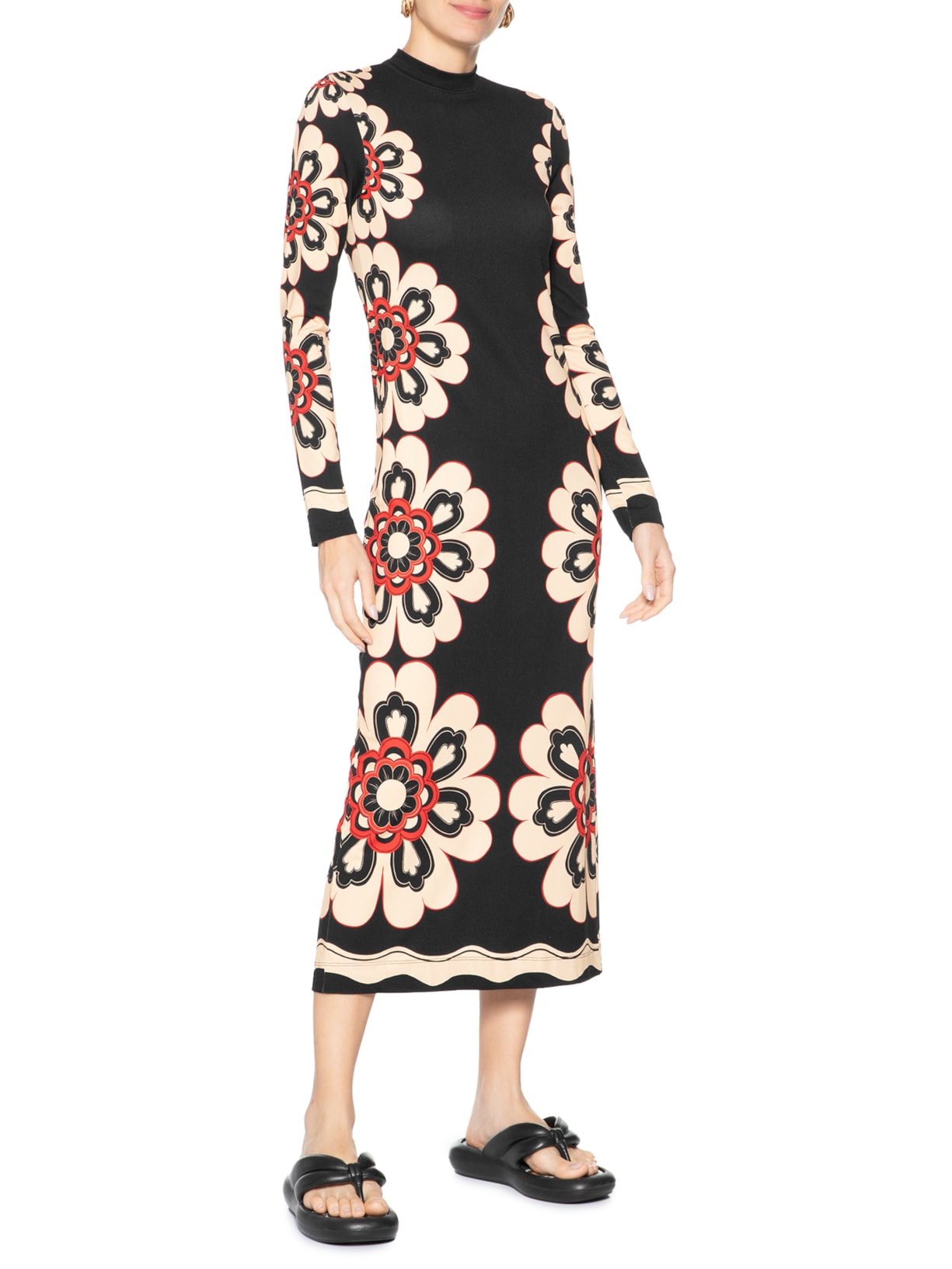 Vestido Midi Fiorella Preto Farm