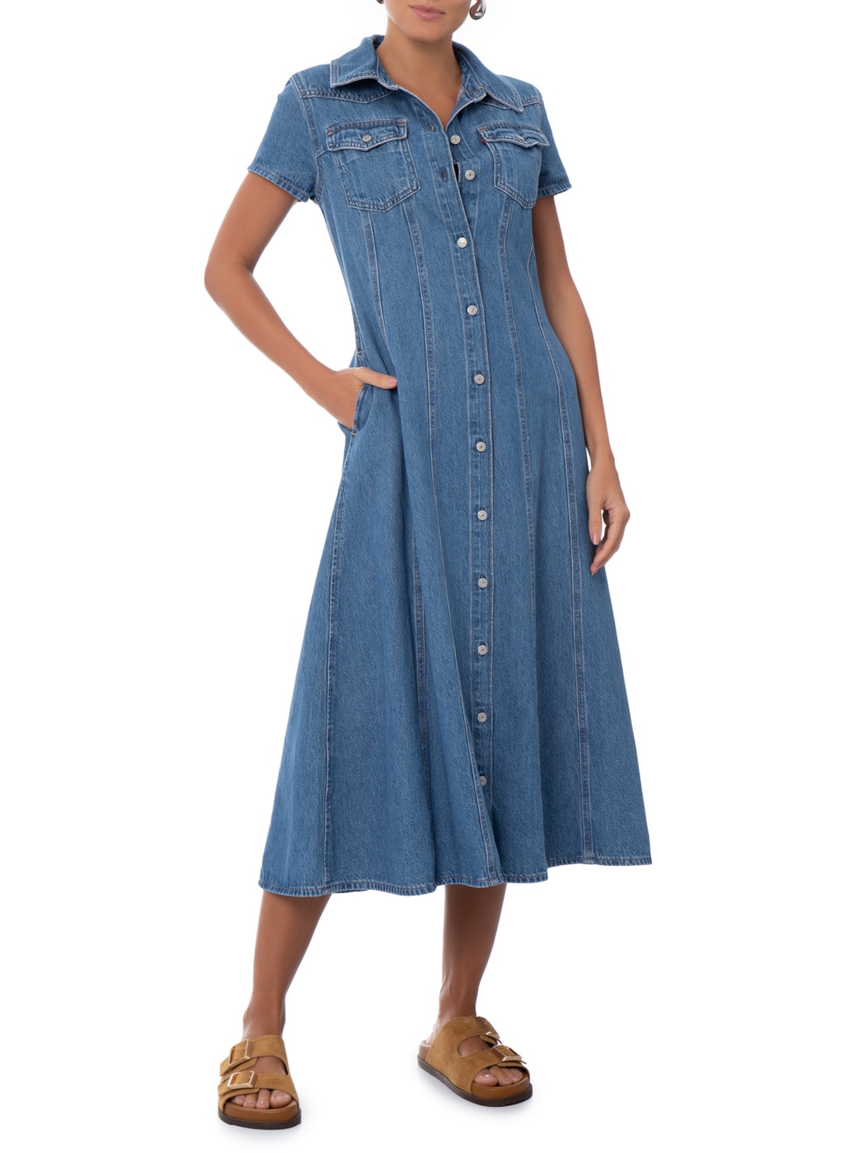 Vestido Midi Fit And Flare Western Dress Azul Levi's