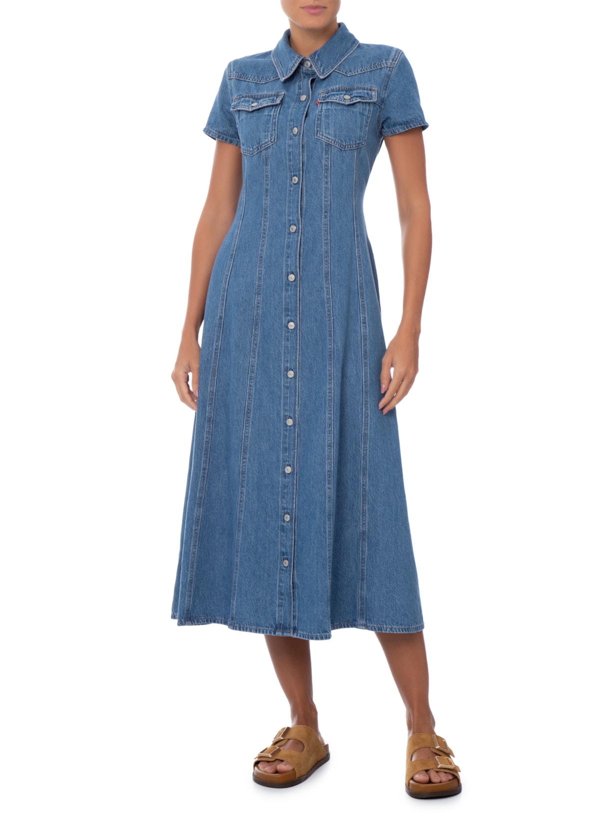 Vestido Midi Fit And Flare Western Dress Azul Levi's