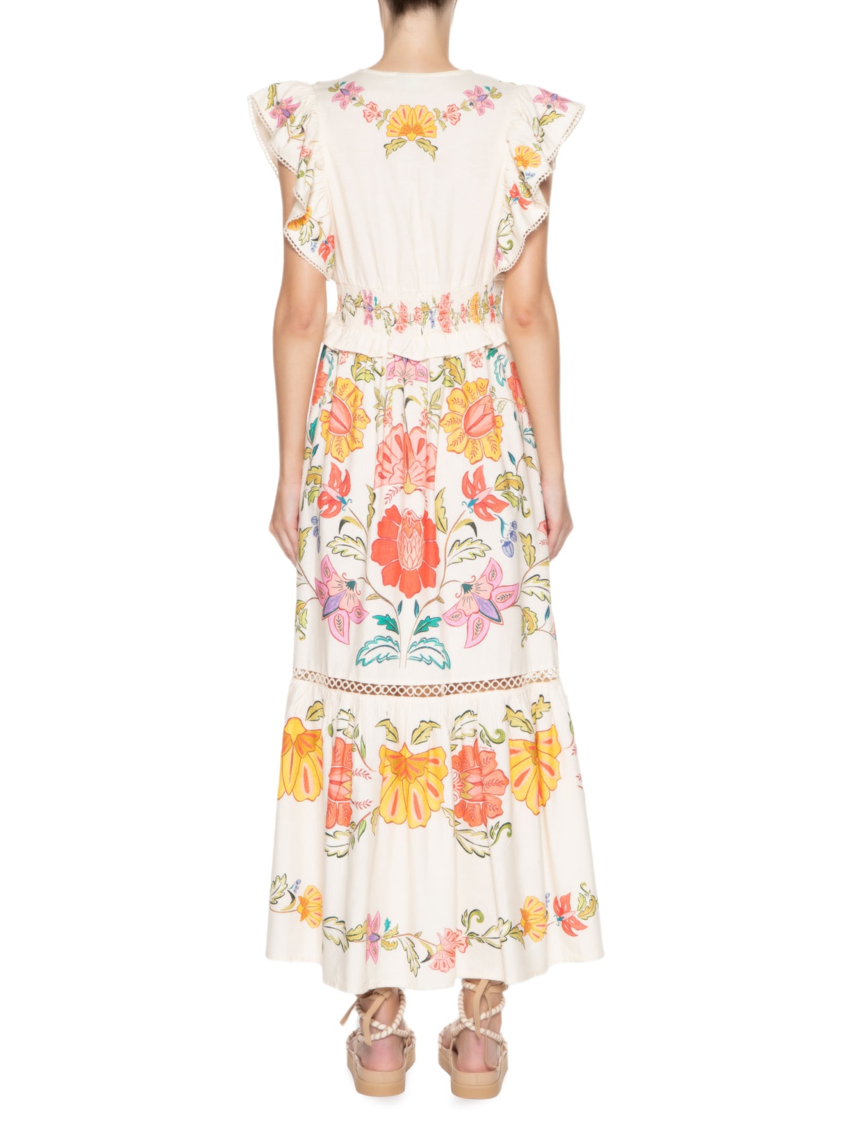 Vestido Midi Flor De Borboleta Bege Farm