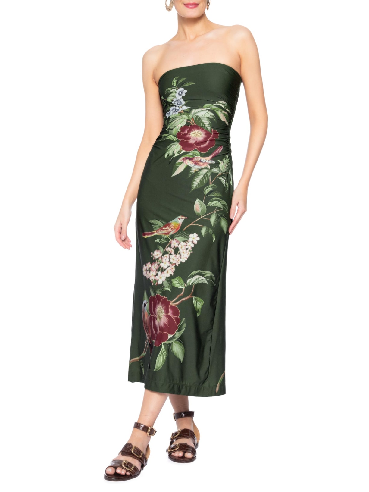 Vestido Midi Flor De Pássaro Verde Farm