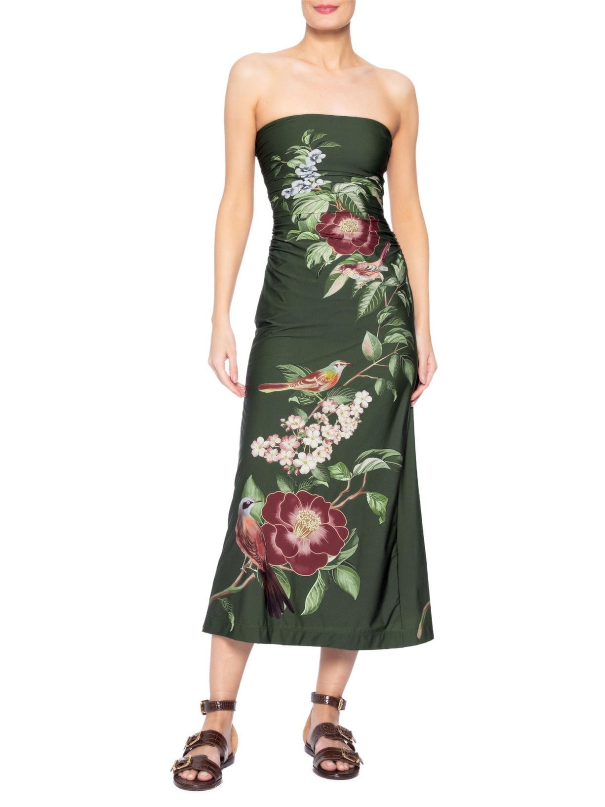 Vestido Midi Flor De Pássaro Verde Farm