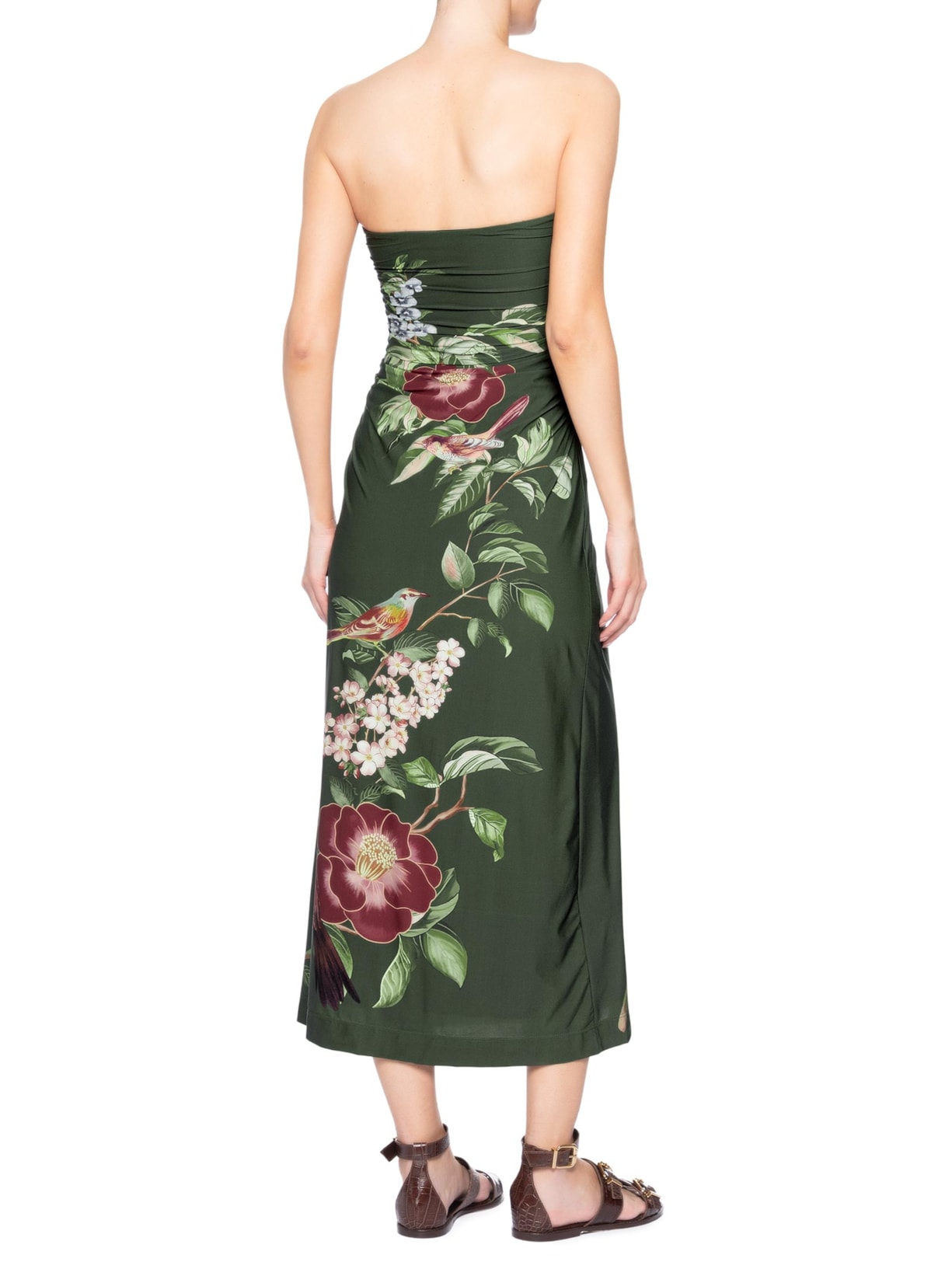 Vestido Midi Flor De Pássaro Verde Farm