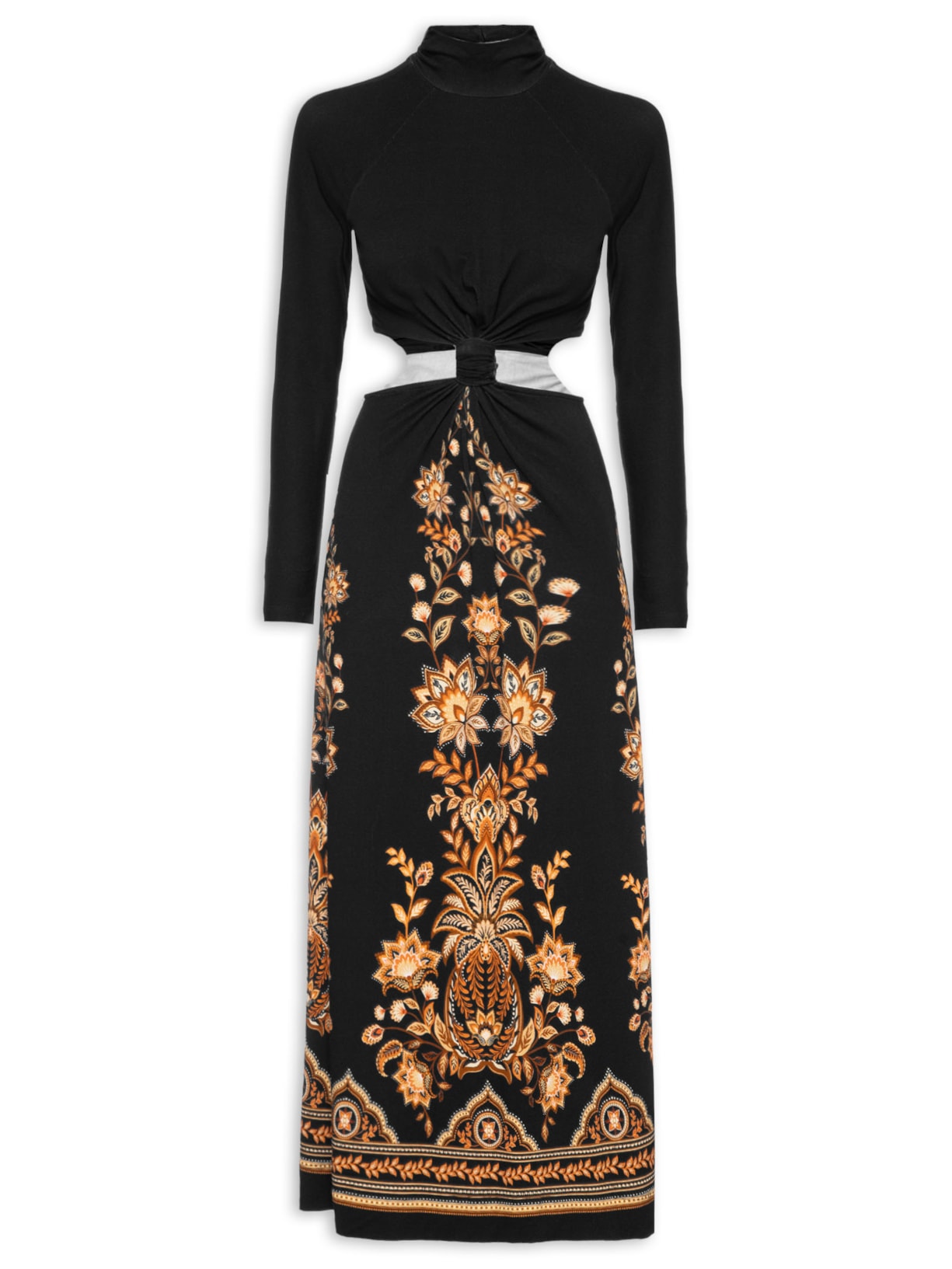 Vestido Midi Flora Abacaxi - Preto