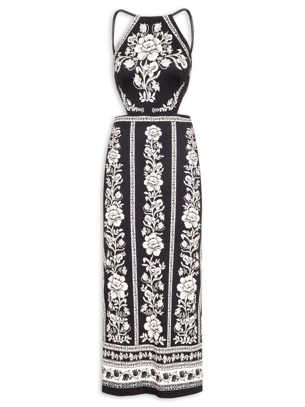 Vestido Midi Floral Delicado – Preto Farm