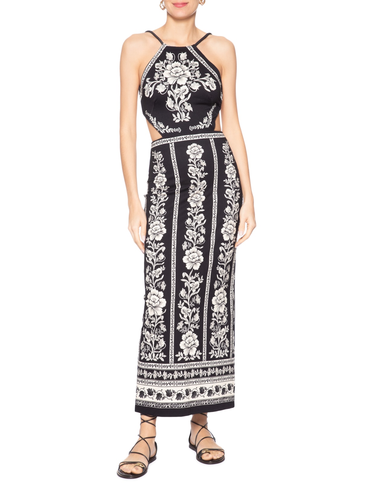 Vestido Midi Floral Delicado – Preto Farm