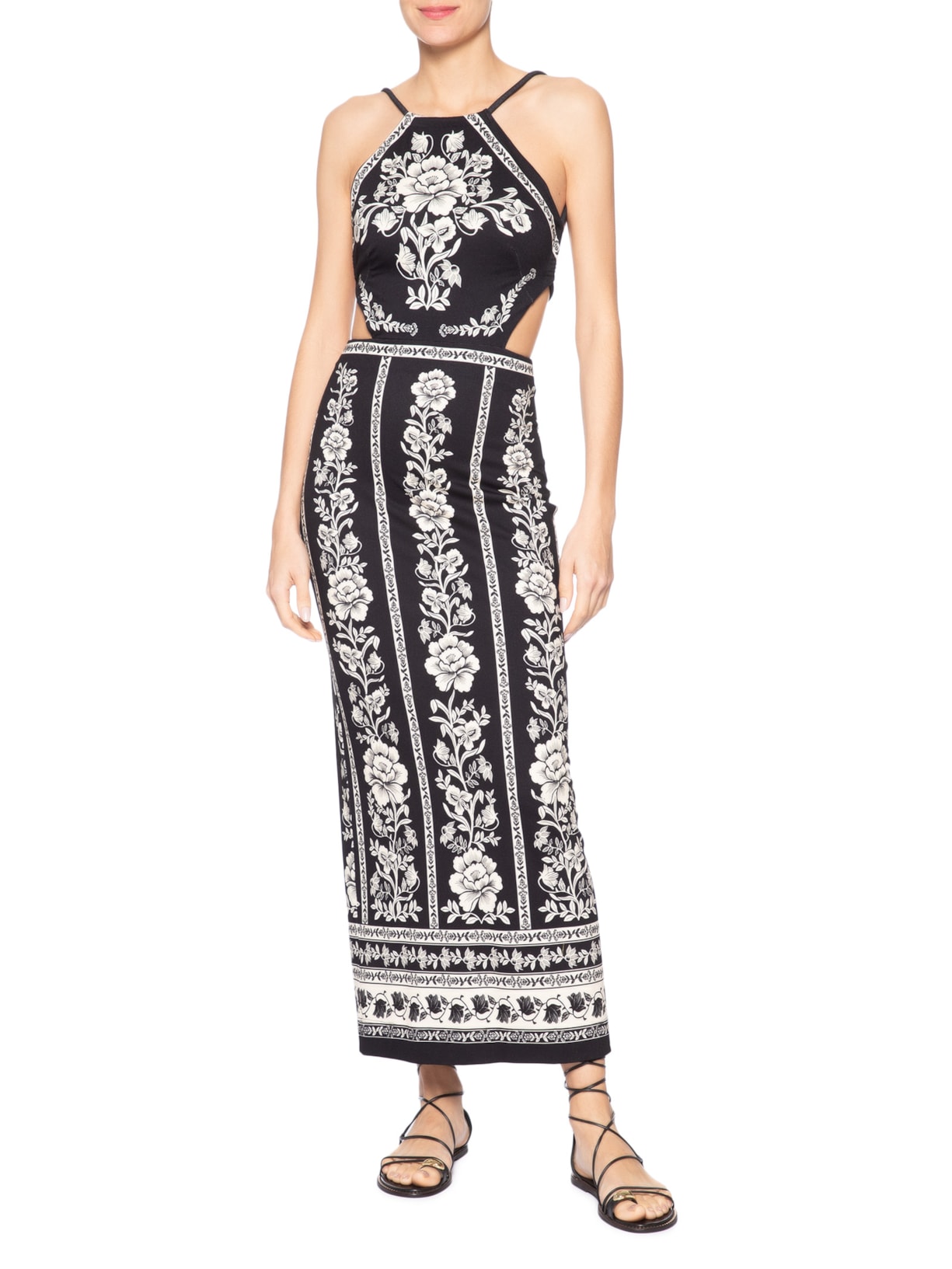 Vestido Midi Floral Delicado – Preto Farm