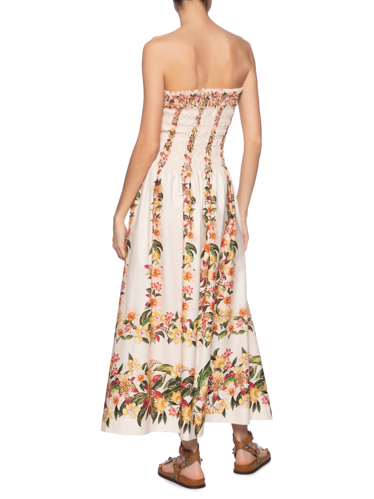 Vestido Midi Floral Mali Bege Farm