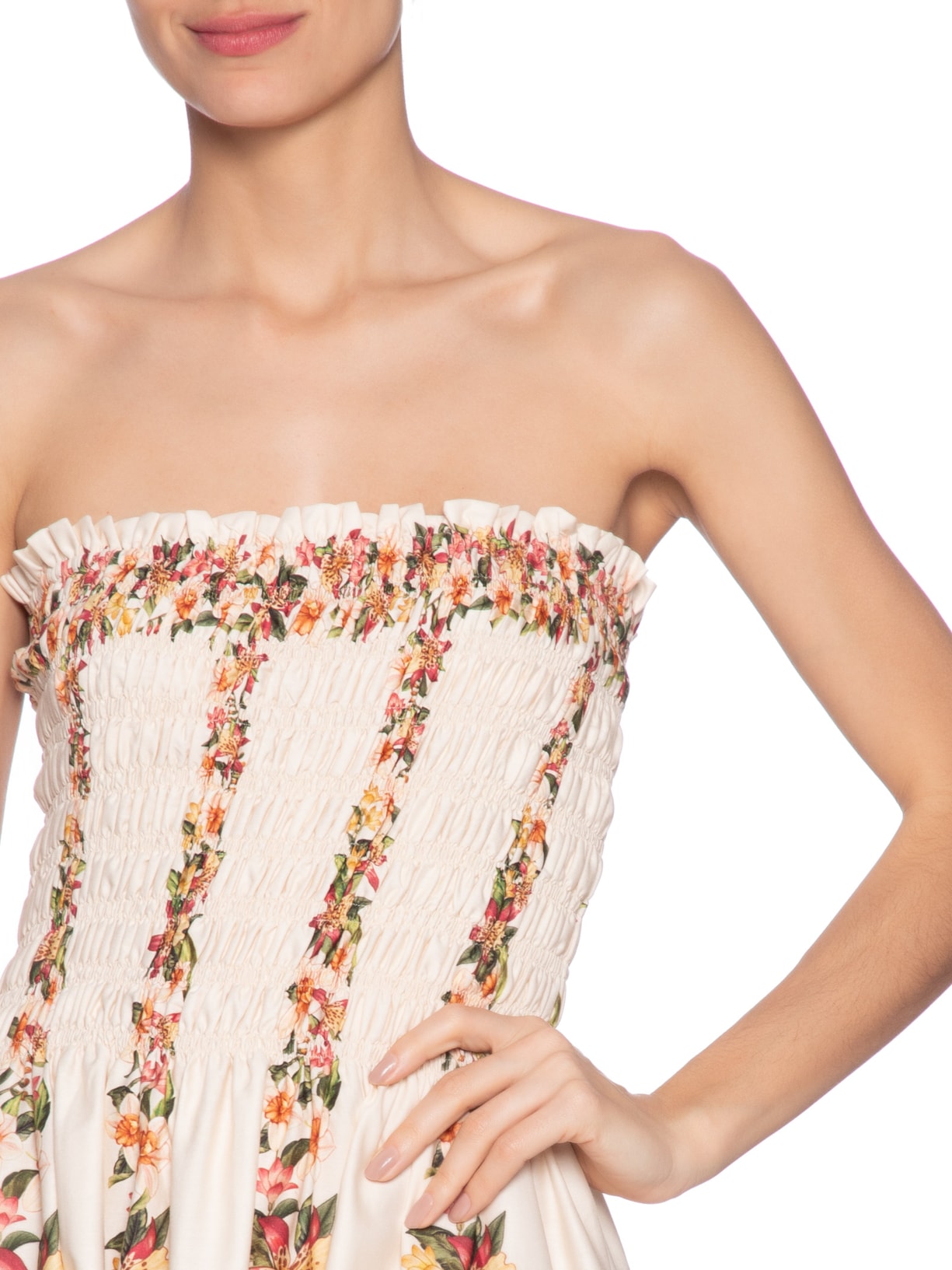 Vestido Midi Floral Mali Bege Farm