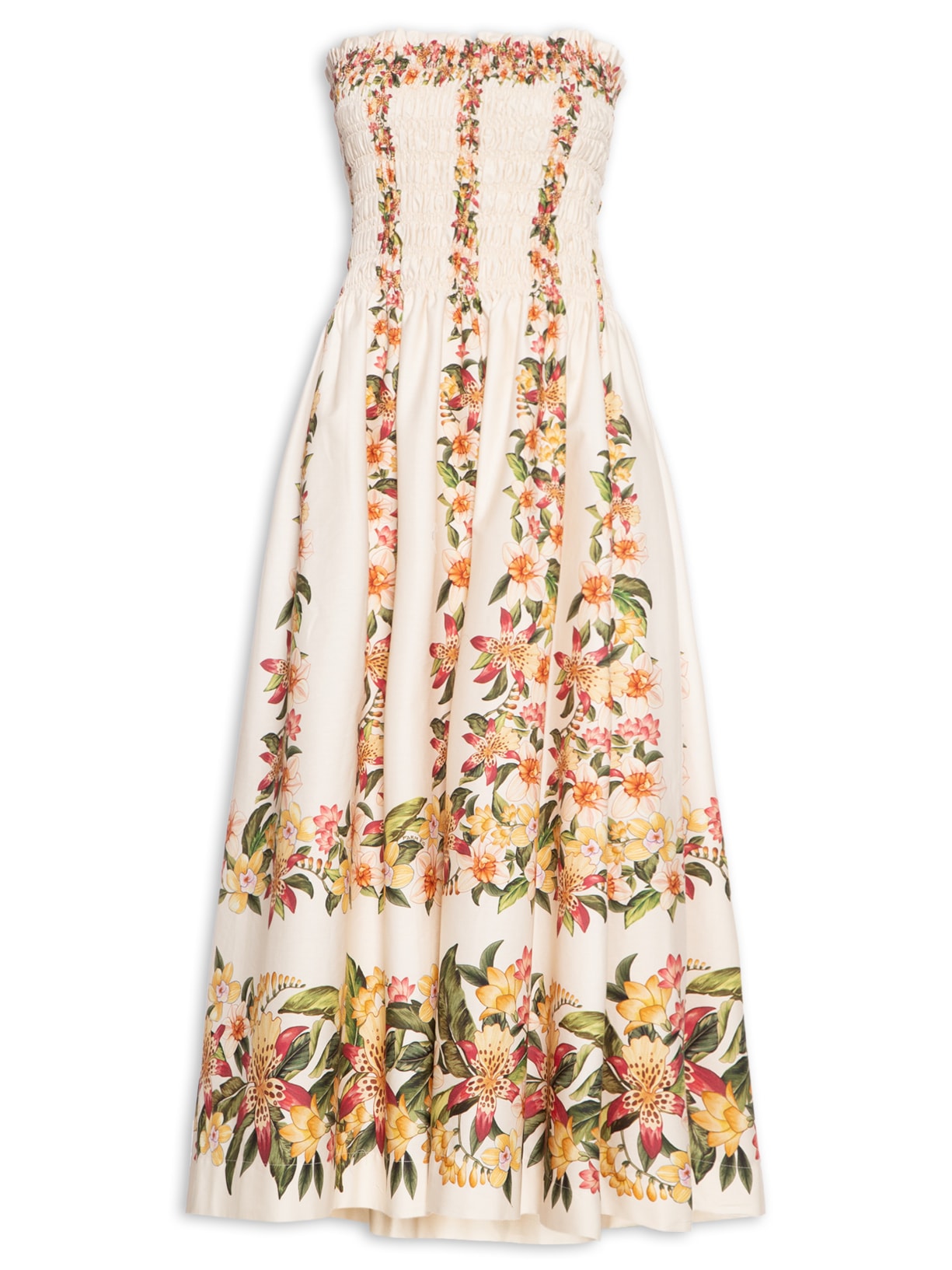 Vestido Midi Floral Mali - Bege