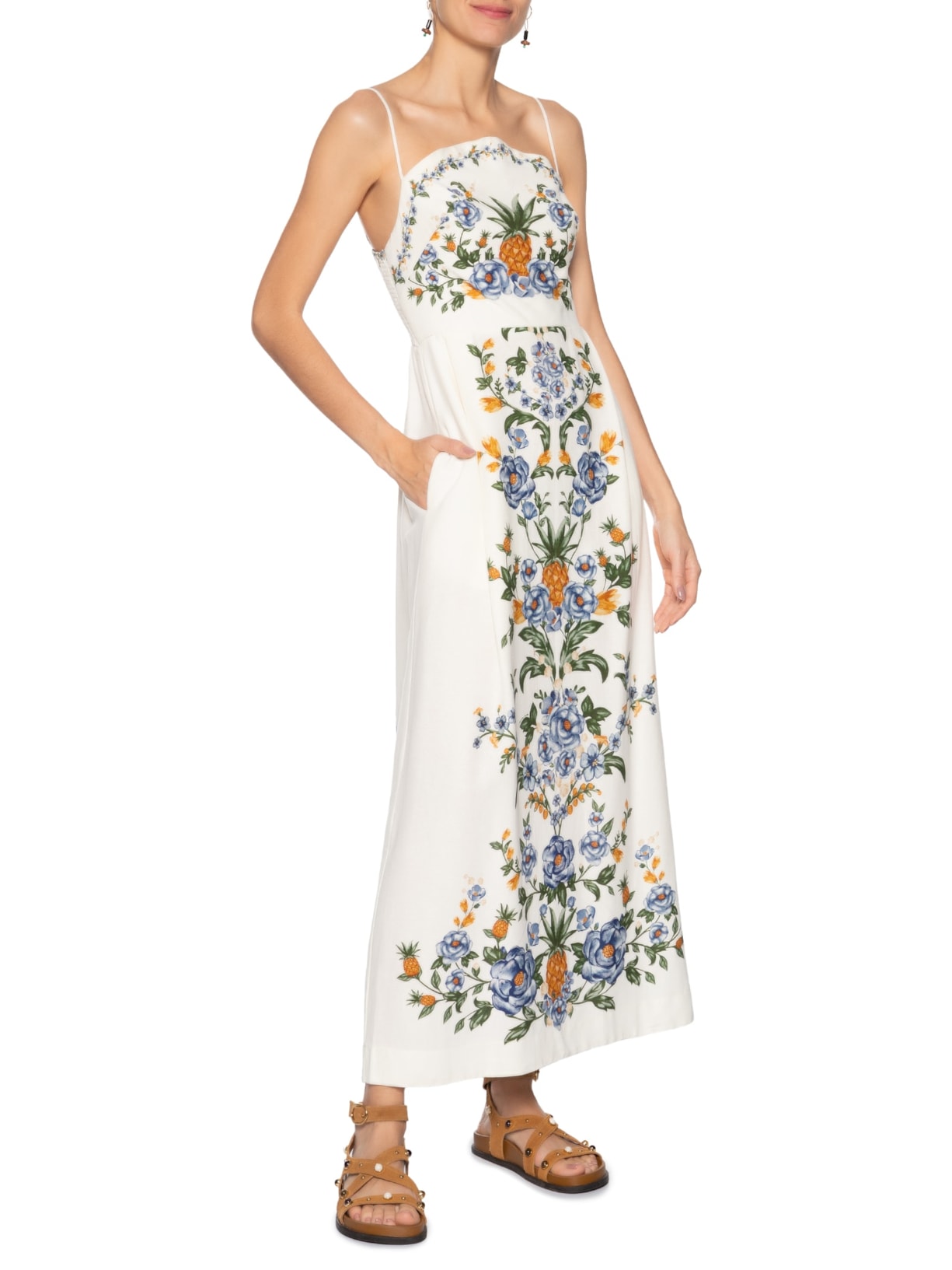 Vestido Midi Floral Penelope Branco Farm