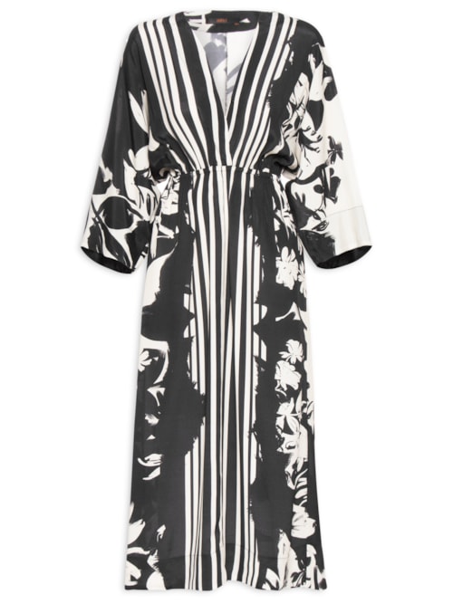 Vestido Midi Floral Pincel - Preto