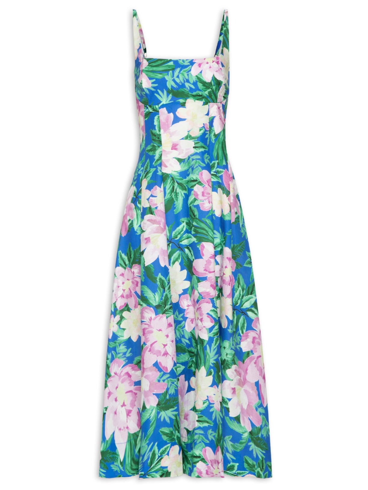 Vestido Midi Floral Pintado - Azul