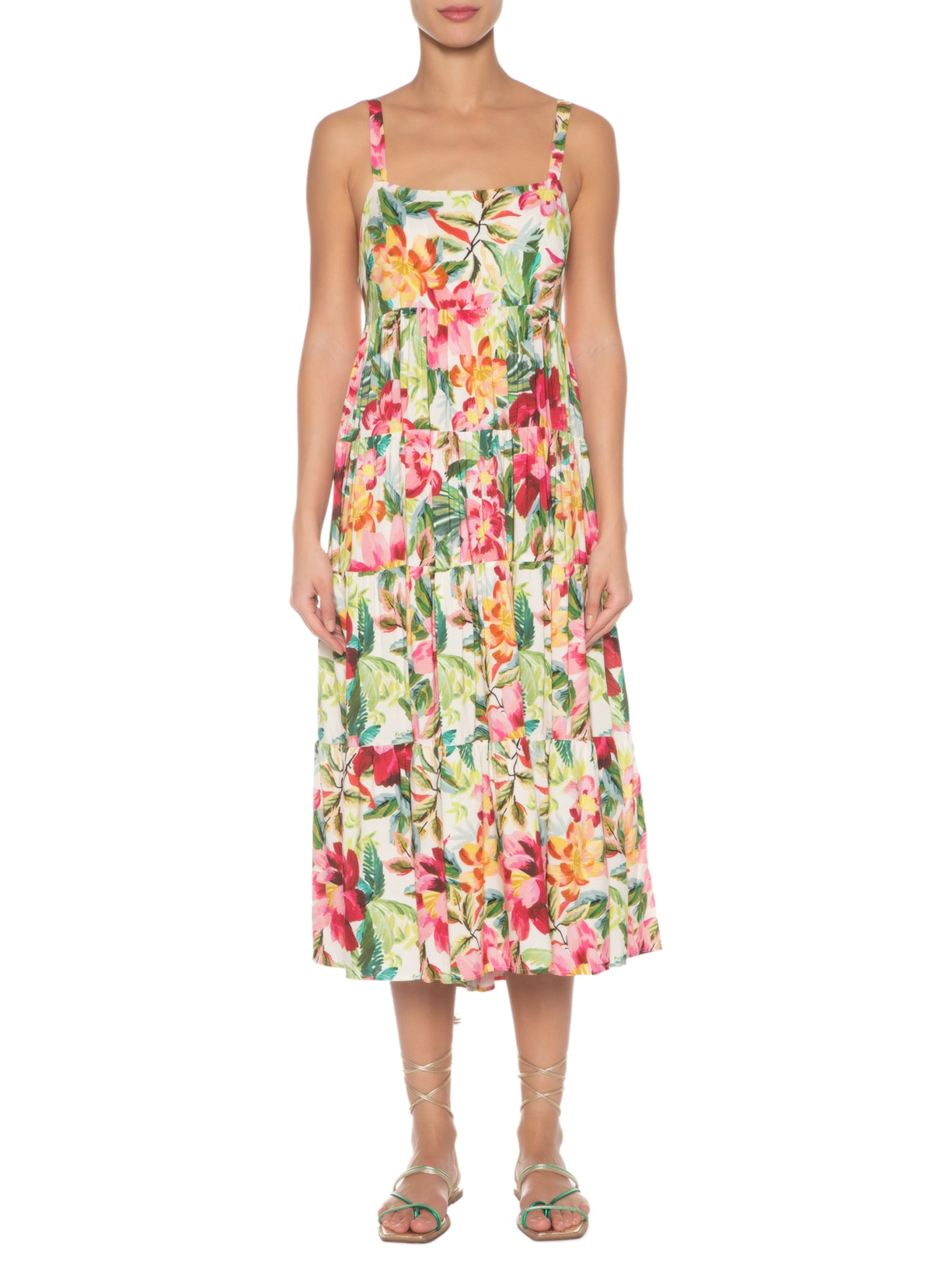 Vestido Midi Floral Pintado Verde Farm