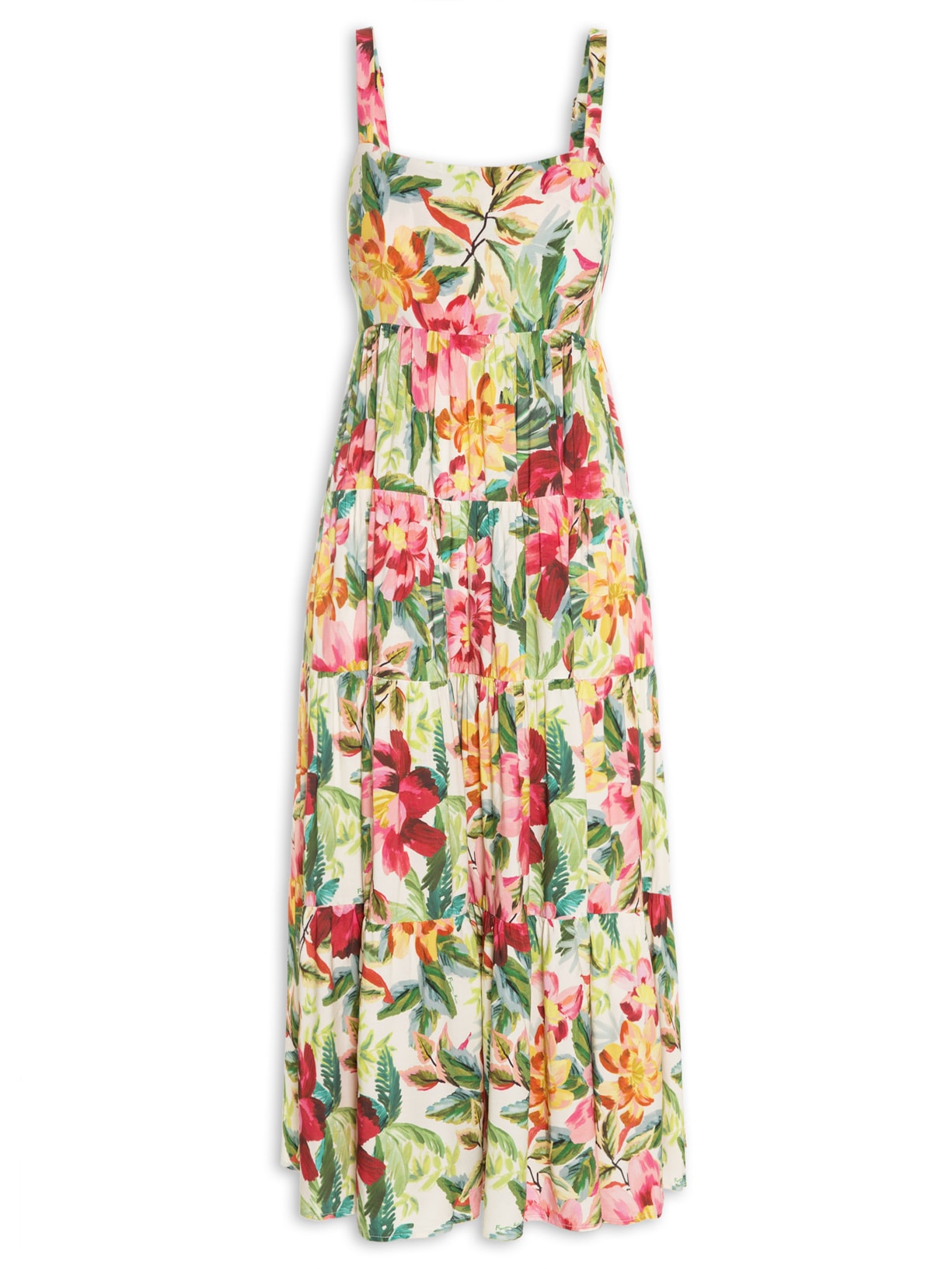 Vestido Midi Floral Pintado - Verde