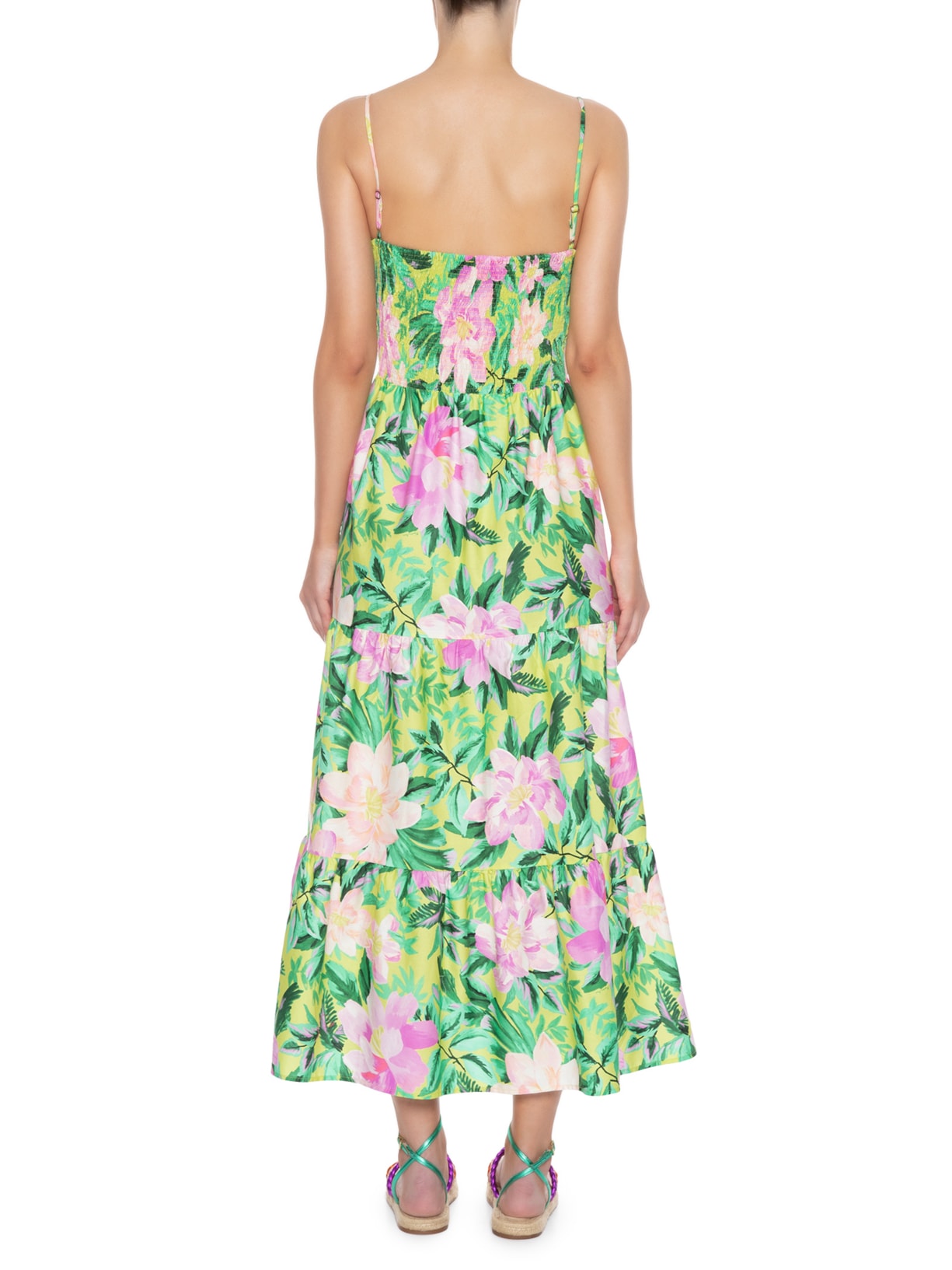 Vestido Midi Floral Pintado Verde Farm