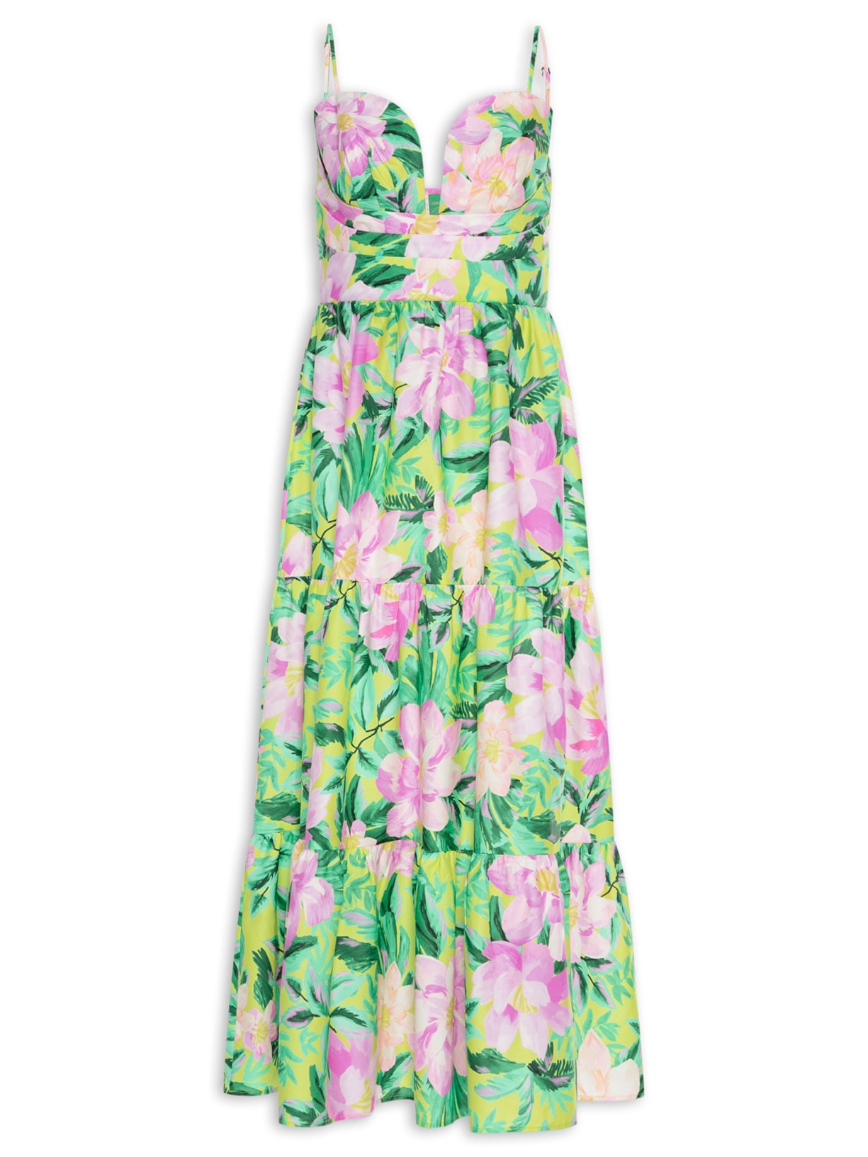 Vestido Midi Floral Pintado - Verde