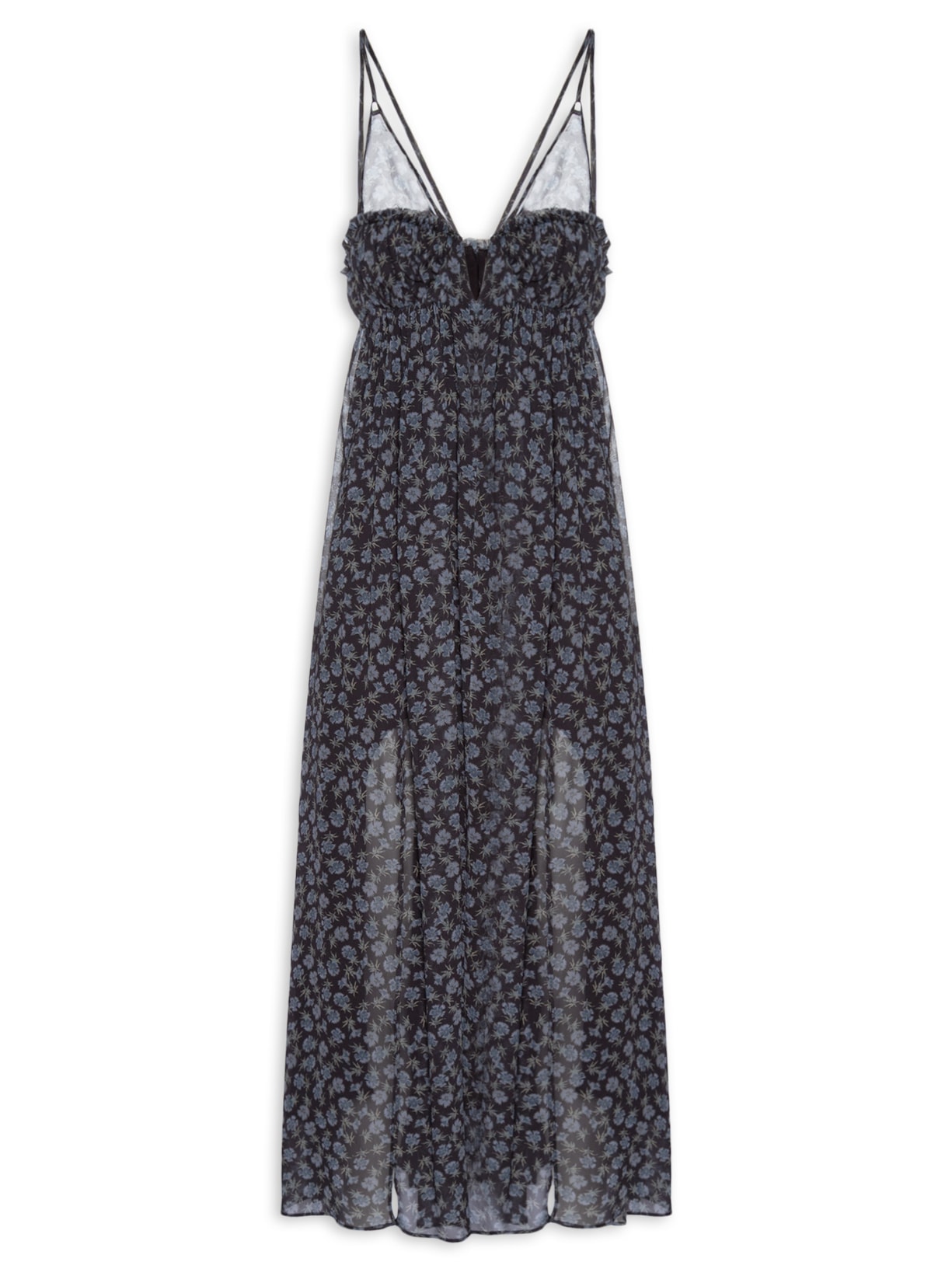 Vestido Midi Floral Seco - Preto