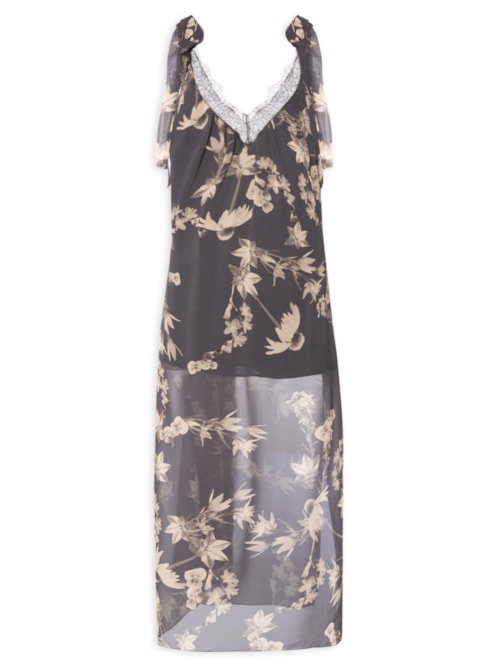 Vestido Midi Floral Sépia - Preto