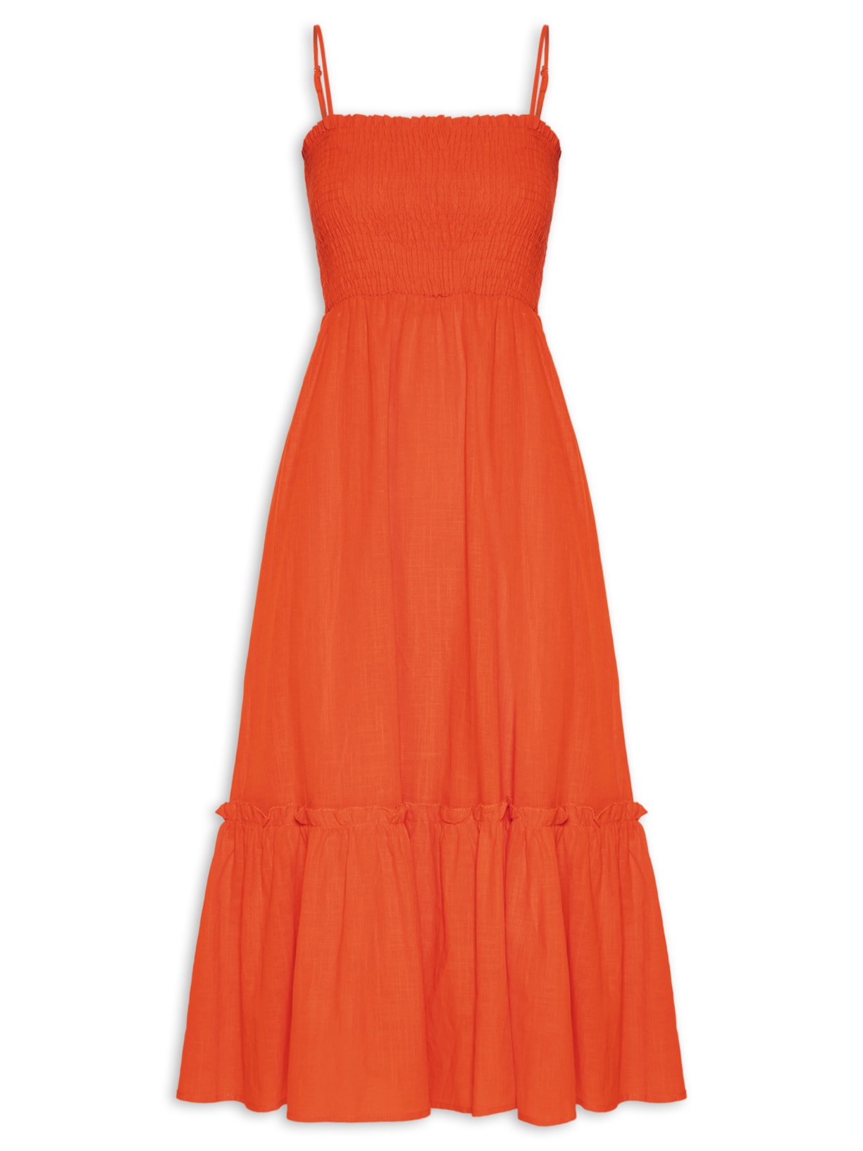 Vestido Midi Fluido Com Lastex Laranja Basiq