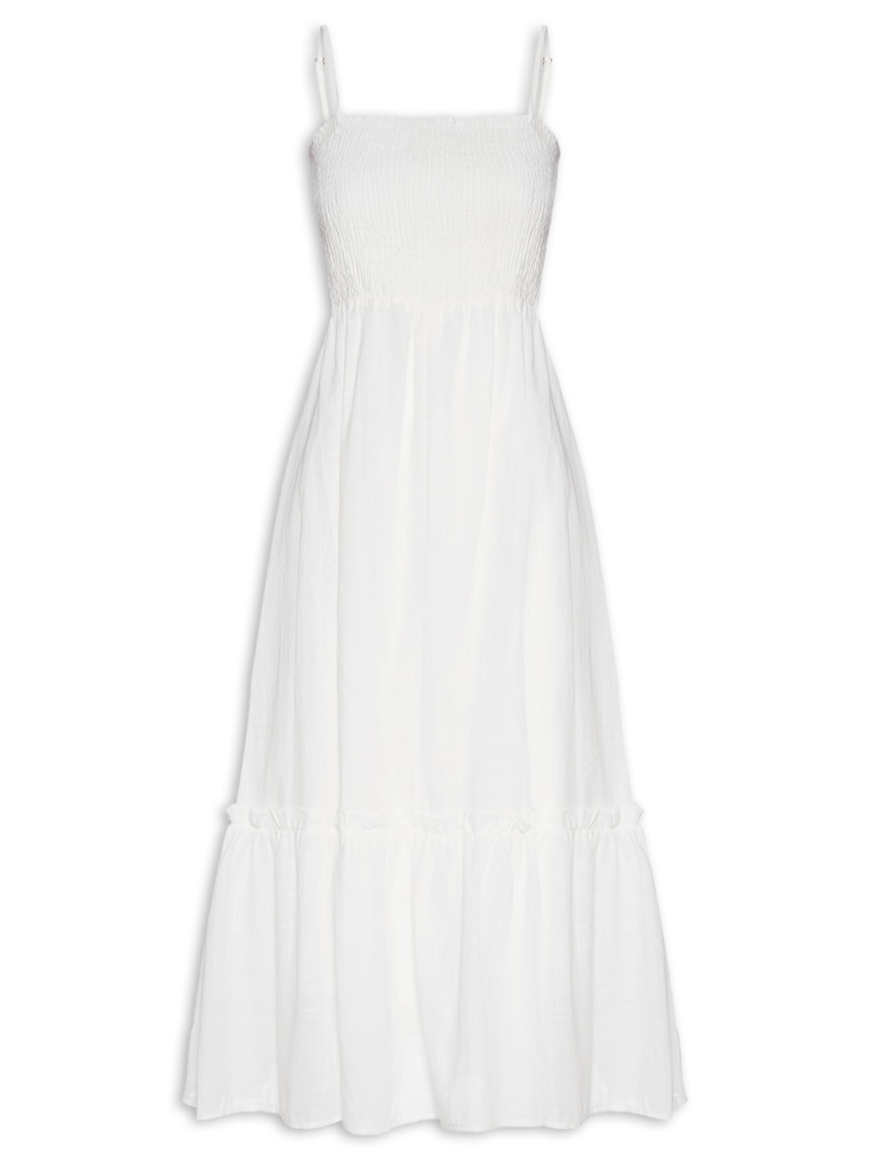 Vestido Midi Fluido Com Lastex Off White Basiq