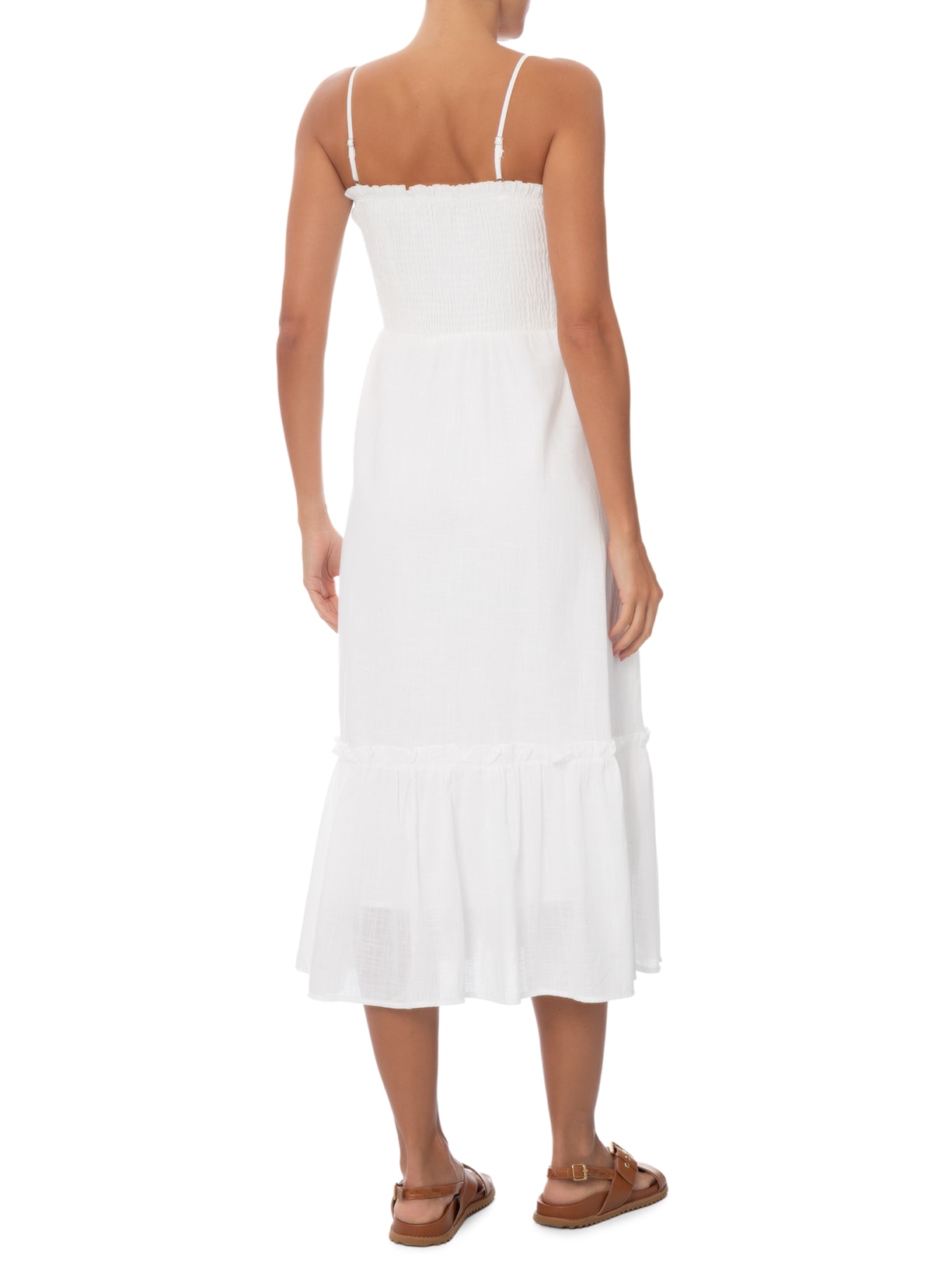 Vestido Midi Fluido Com Lastex Off White Basiq